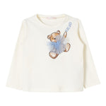 LIU JO shirt girocollo tinta unita con stampa brillantinata e fiocco Panna per Bambina KF4066 PANNA LIU JO 