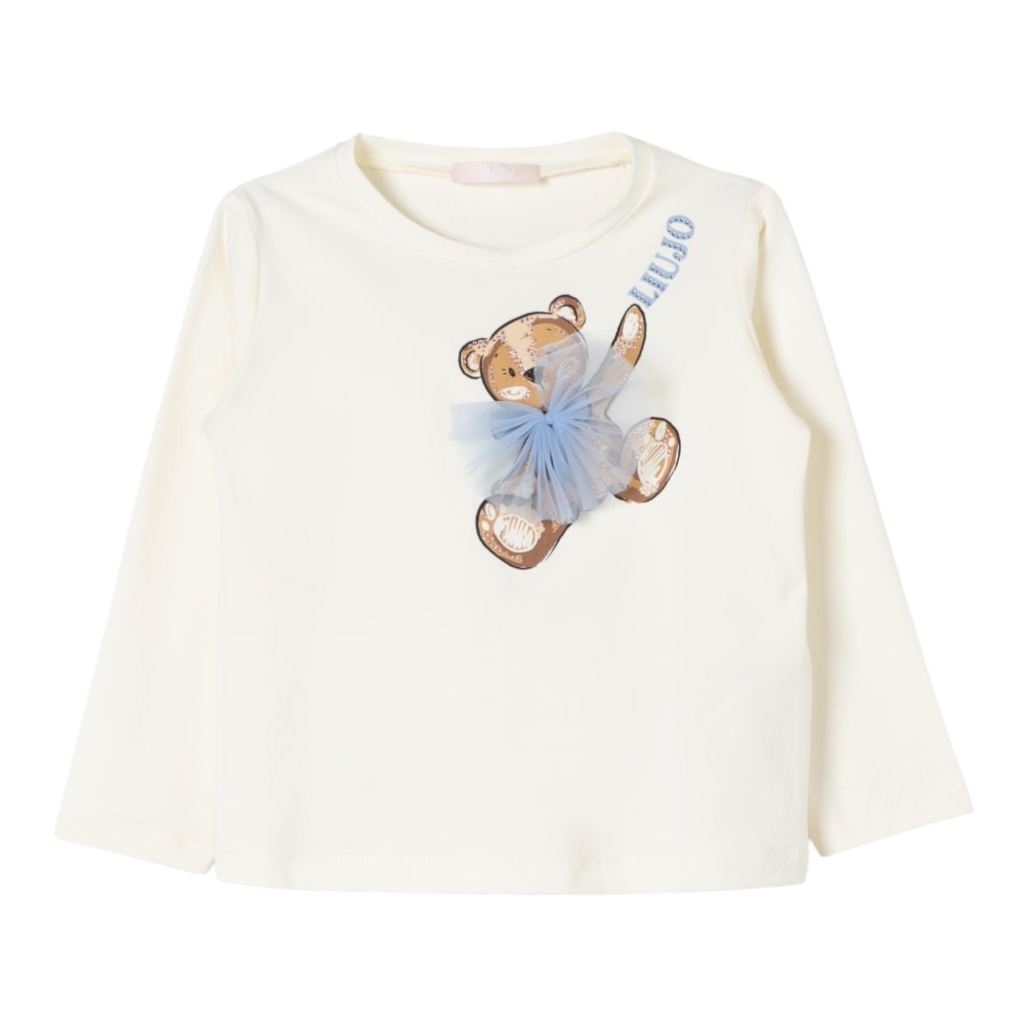 LIU JO shirt girocollo tinta unita con stampa brillantinata e fiocco Panna per Bambina KF4066 PANNA LIU JO 