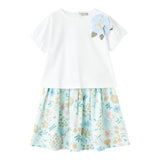 The Owl Complete 2 Piece T-Shirt-Skirt Two-Tone White/Aqua Green For Baby Girl