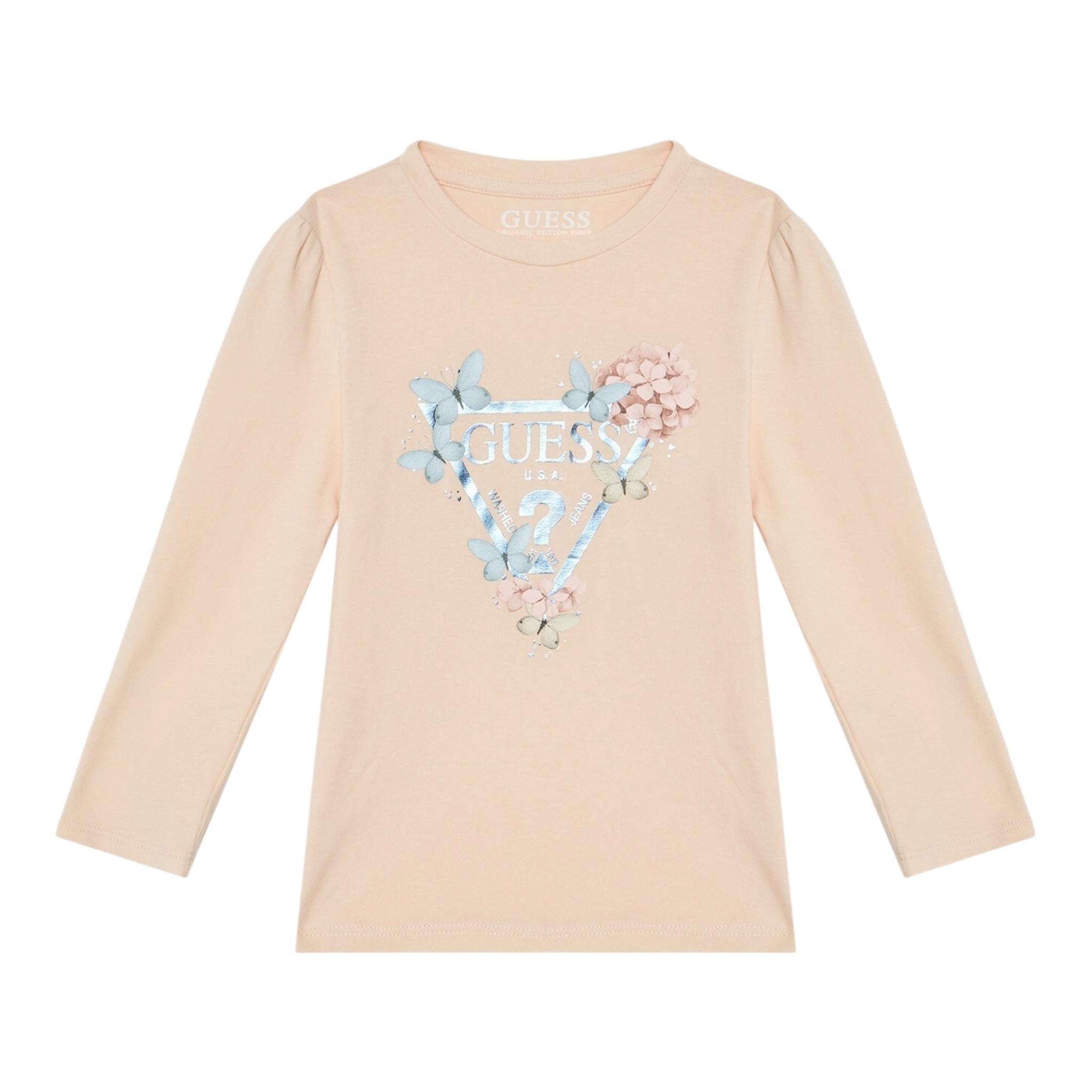 Guess Shirt Girocollo Tinta Unita con Stampa per Neonata K5RI08K6YW4 ROSA GUESS 