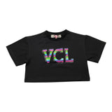Vicolo Solid Color Crew Neck T-Shirt With Black Crop Pattern Print For Baby Girl