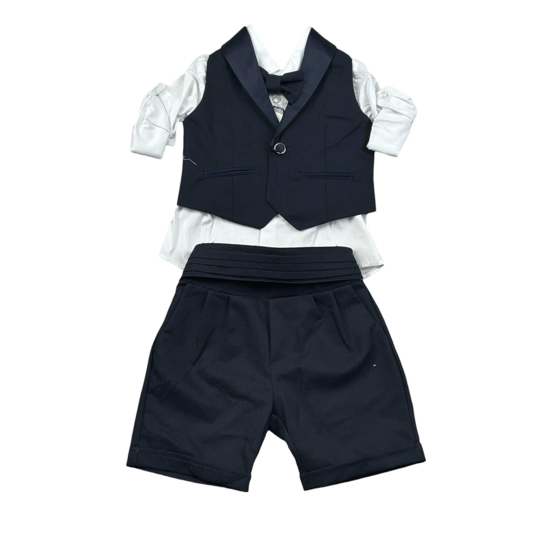 Never Too Completo 4 Pezzi Camicia-Bermuda-Gilet-Papillion per Neonato GM2242N BLU NEVER TOO 