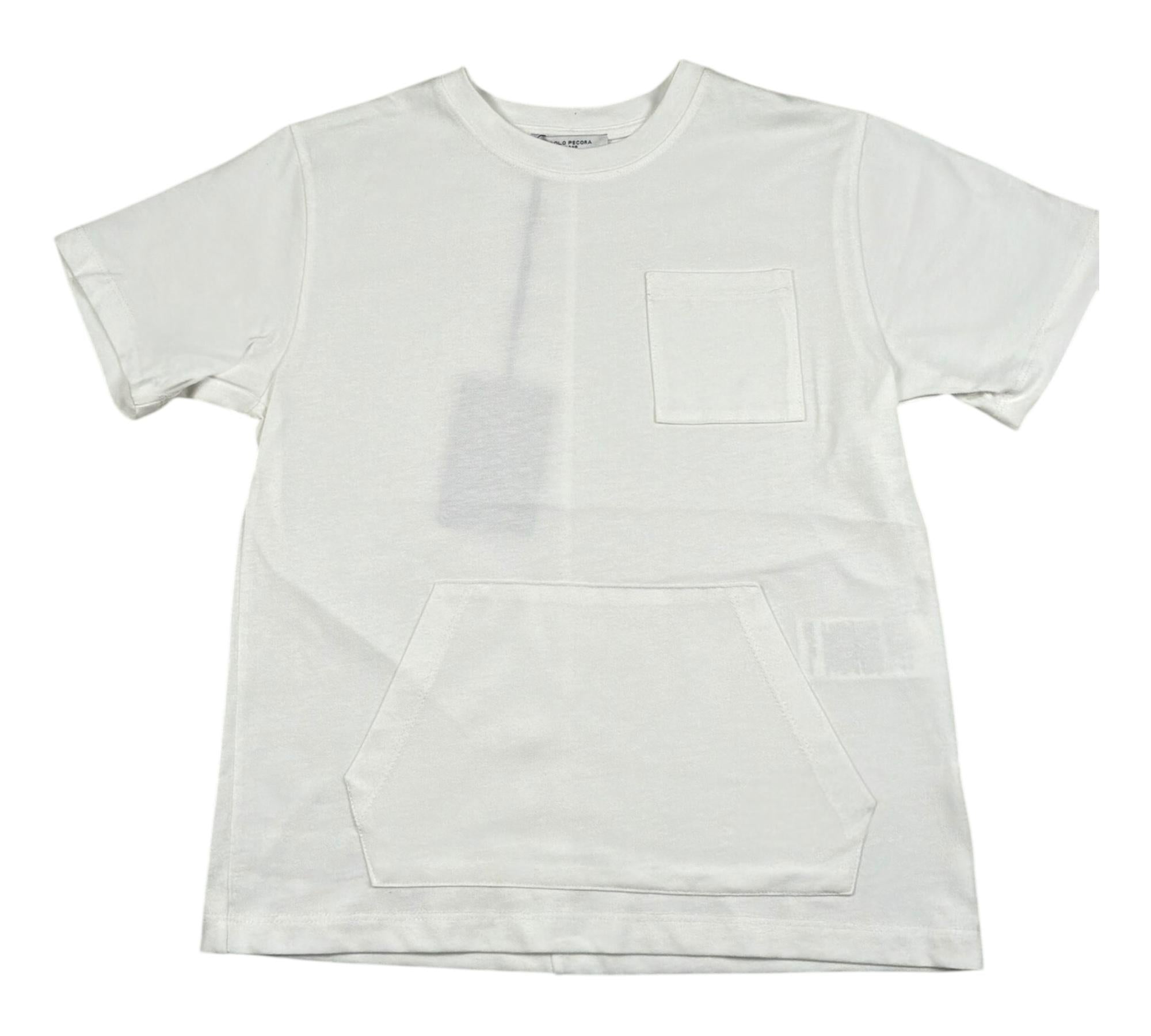 Paolo Pecora T-Shirt Girocollo Tinta Unita con Tasche per Bambino PP4369 BIANCO PAOLO PECORA 
