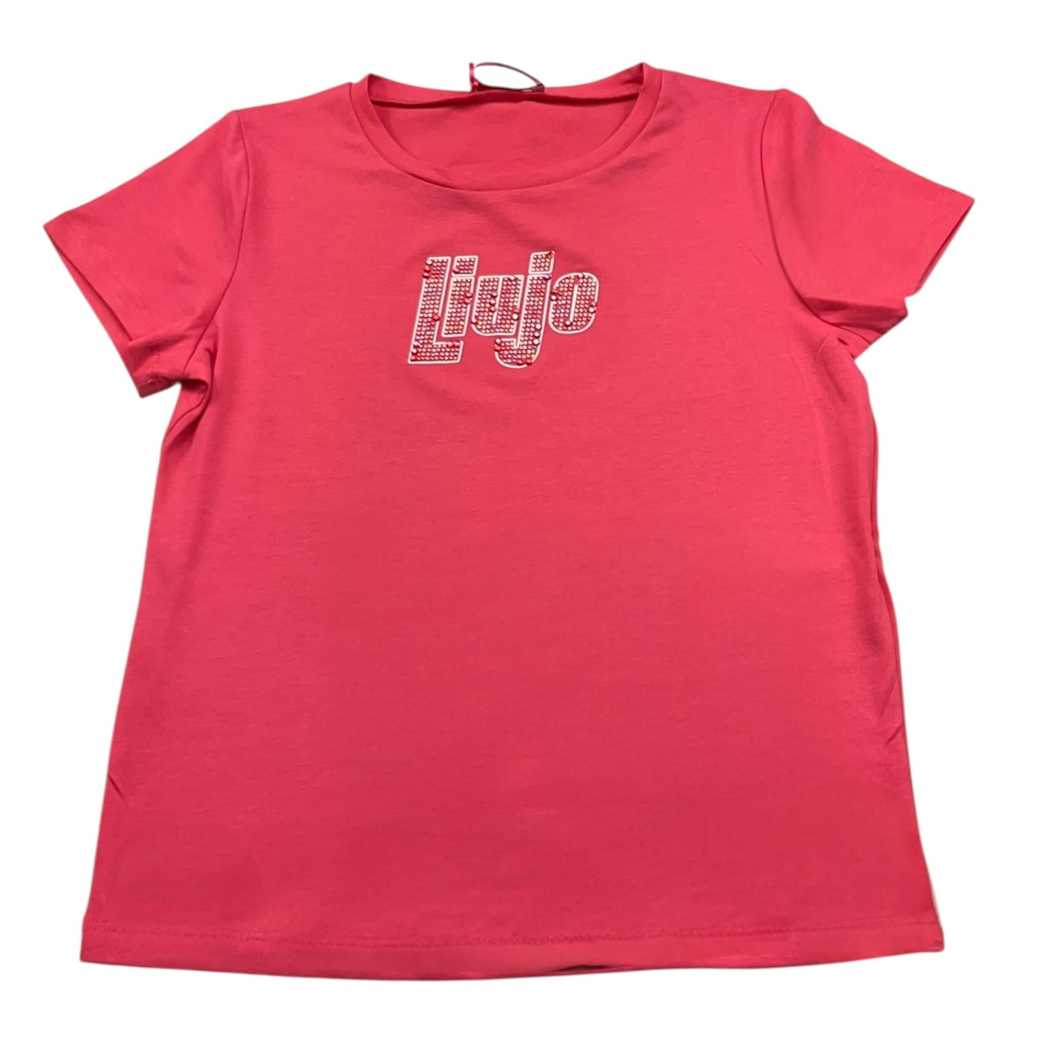 Liu Jo T-Shirt Girocollo Tinta Unita con Brillantini per Bambina GA5019 FRAGOLA LIU JO 
