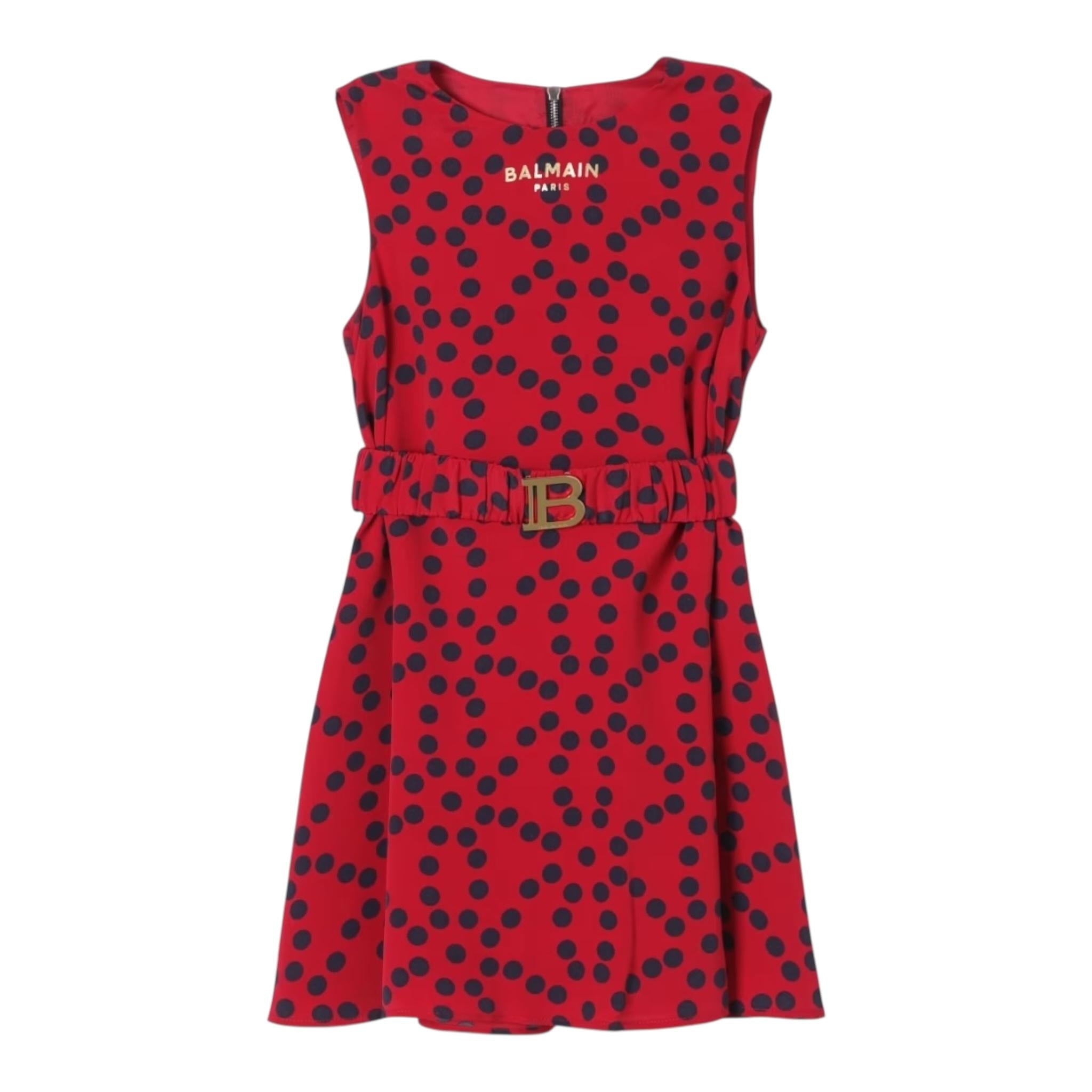 Balmain Abito Tinta con Cintura E Pois per Bambina BU1C12 ROSSO BALMAIN 