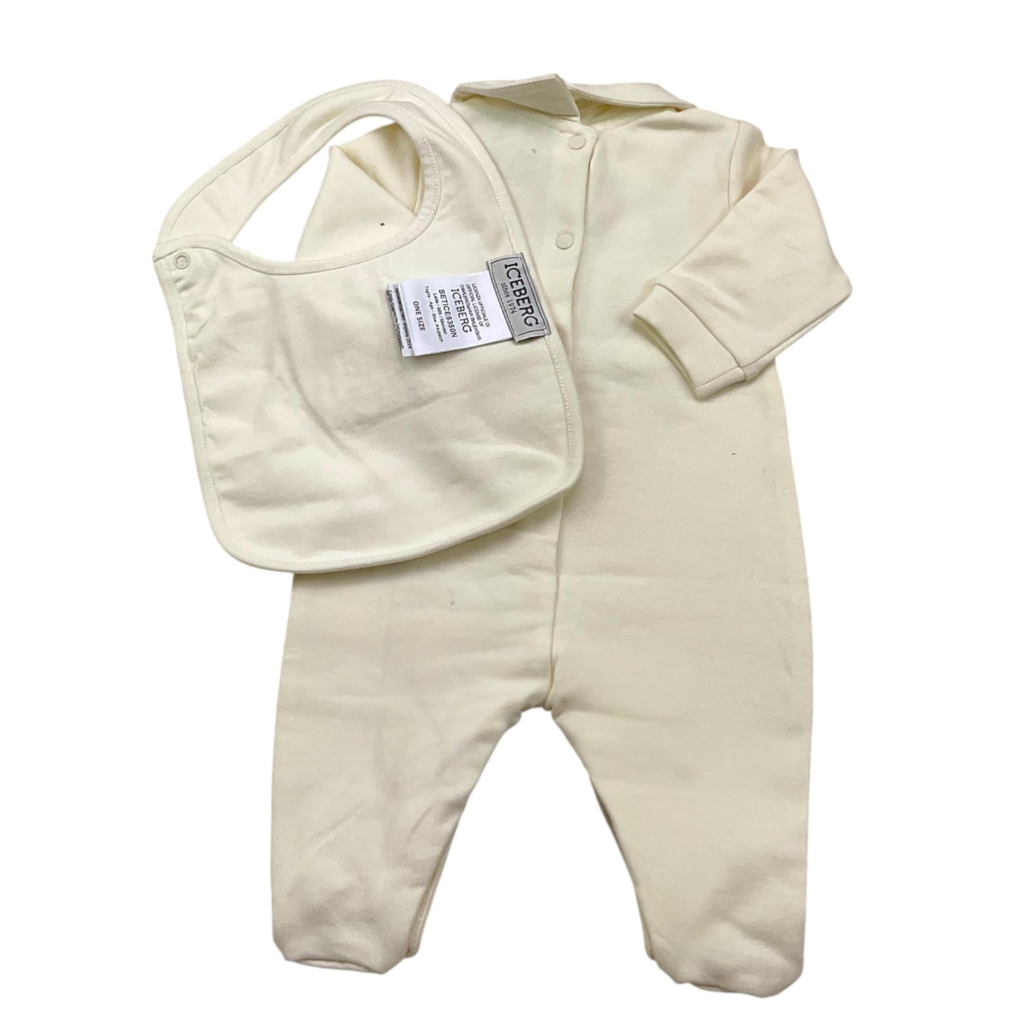 ICEBERG set tutina-bavetta tinta unita con logo Panna per Neonato SETICE5350N PANNA ICEBERG 