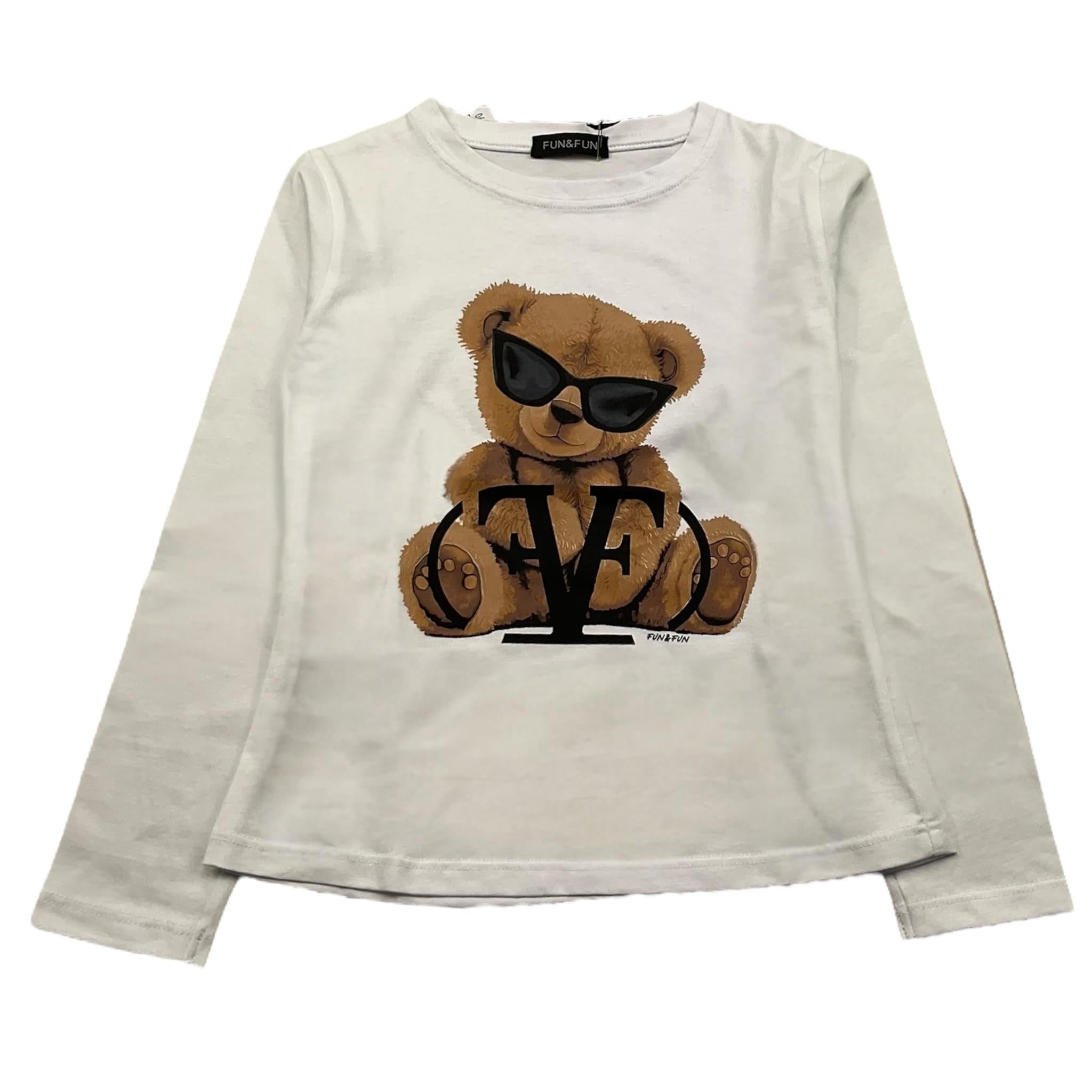 FUN & FUN shirt girocollo tinta unita con orso Bianco per Bambina FBTS00220 BIANCO FUN & FUN 