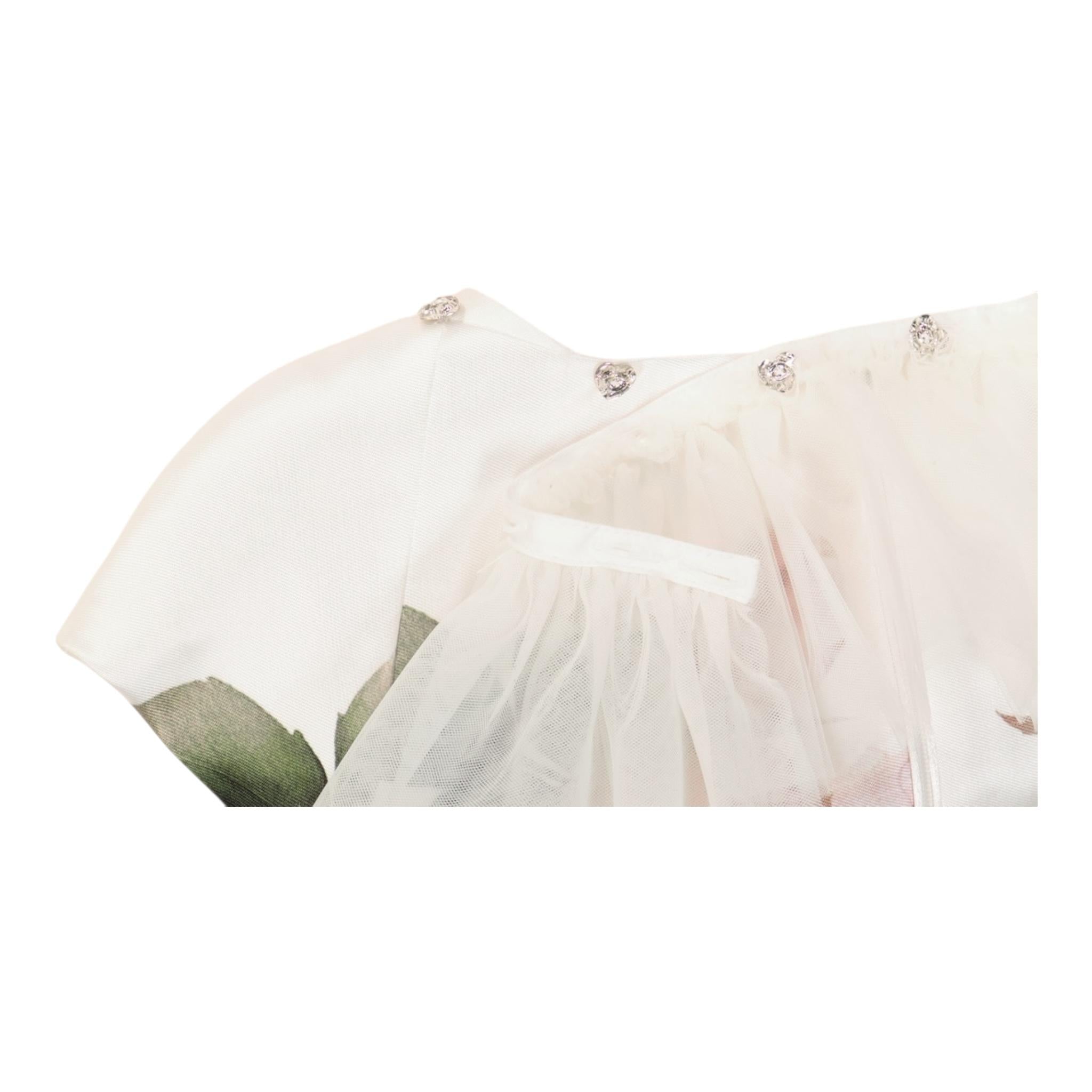 Monnalisa Abito Cerimonia Tinta Unita con Fiori per Bambina 779903 BIANCO MONNALISA 