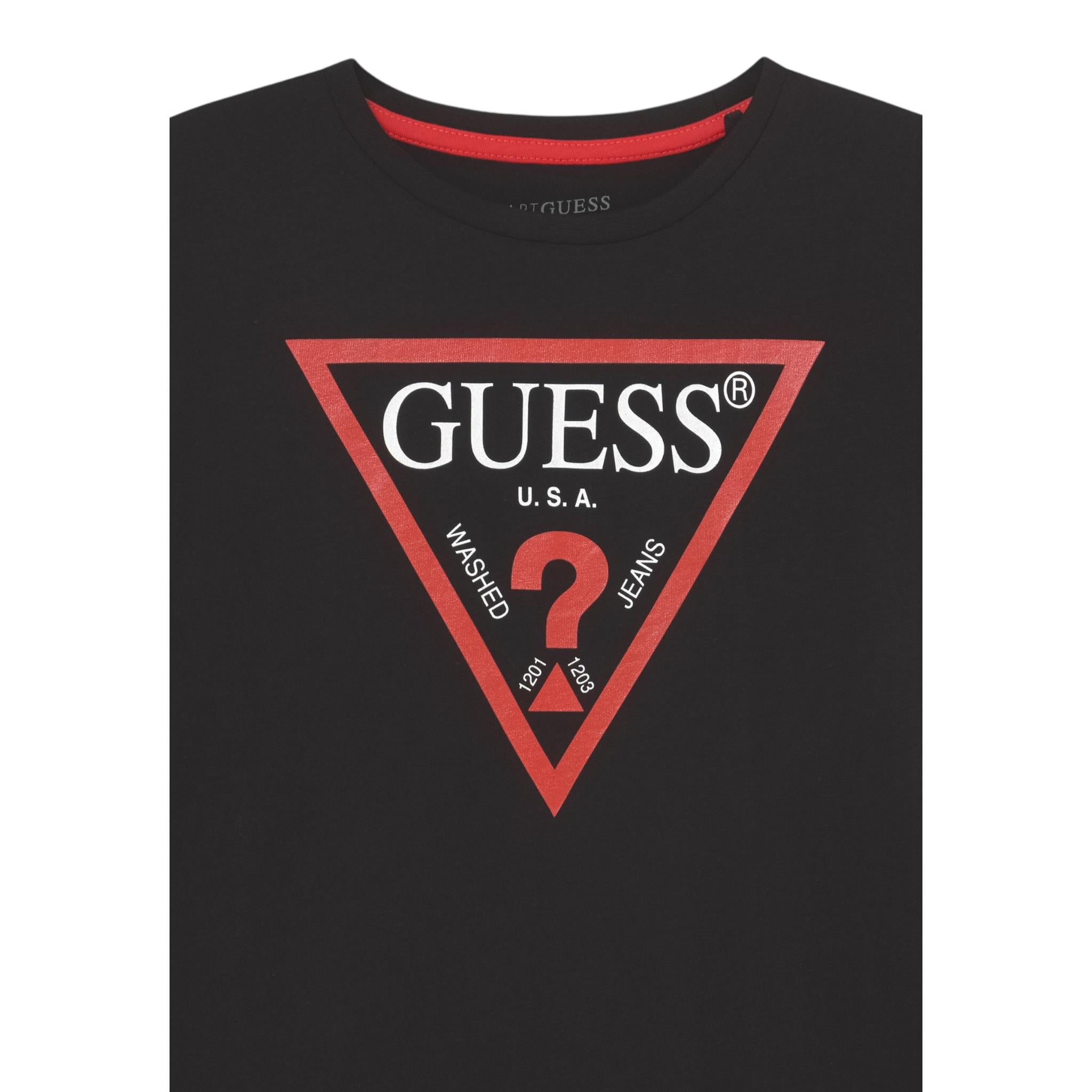 Guess Shirt Girocollo Tinta Unita con Logo per Bambino L84I29K8HM0 NERO GUESS 