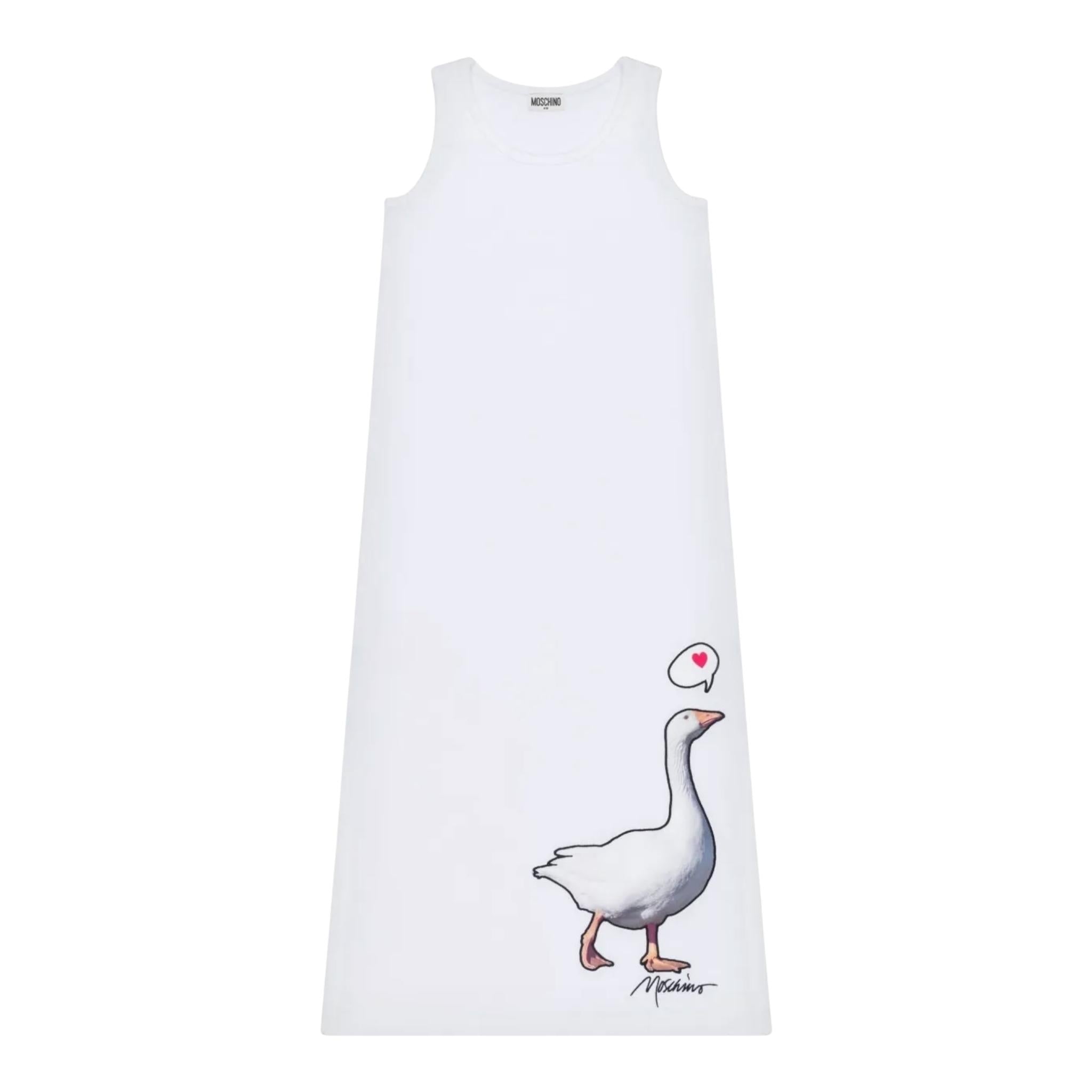 Moschino Abito Giromanica Tinta Unita con Stampa per Bambina HDV0G BIANCO MOSCHINO 