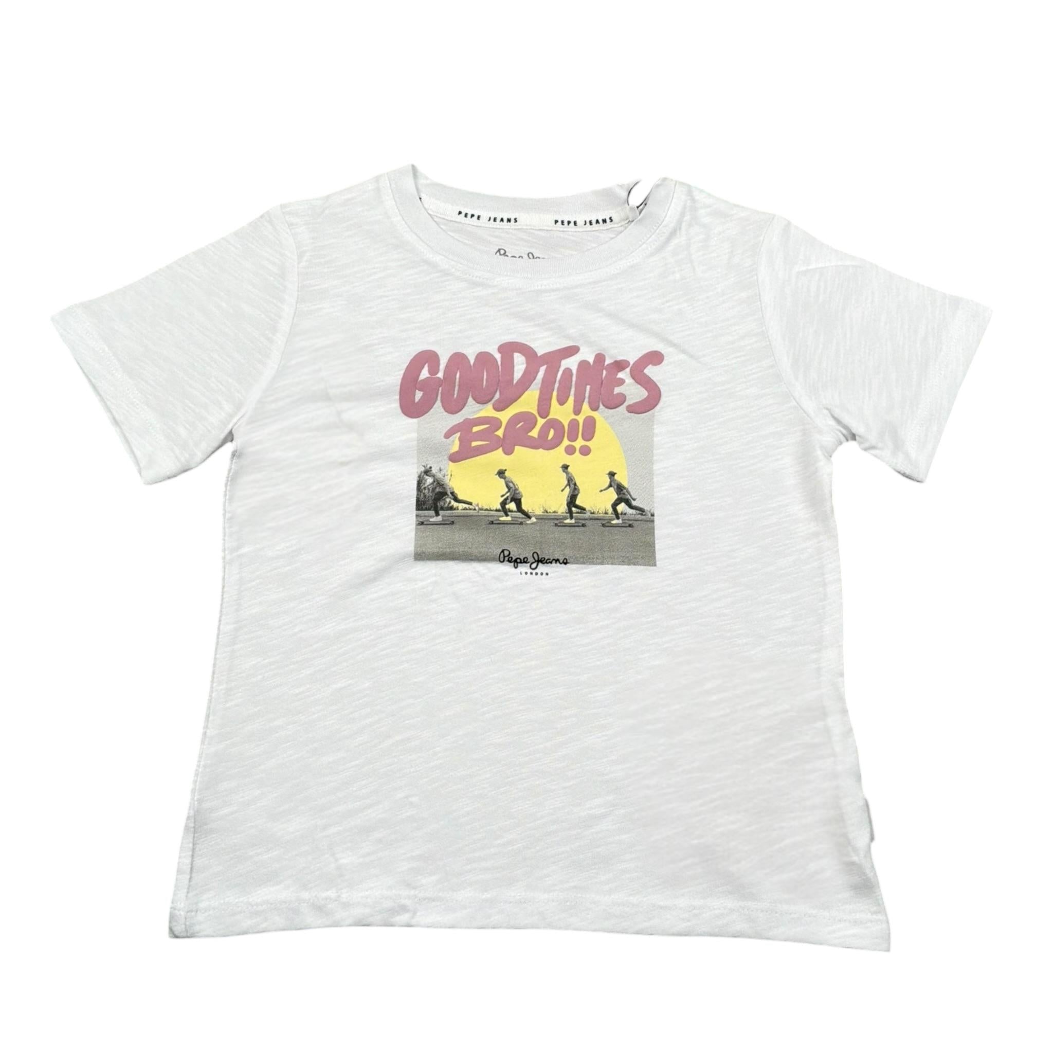 Pepe Feamo T-Shirt Girocollo Tinta Unita con Stampa per Bambino PB503988 BIANCO PEPE JEANS 