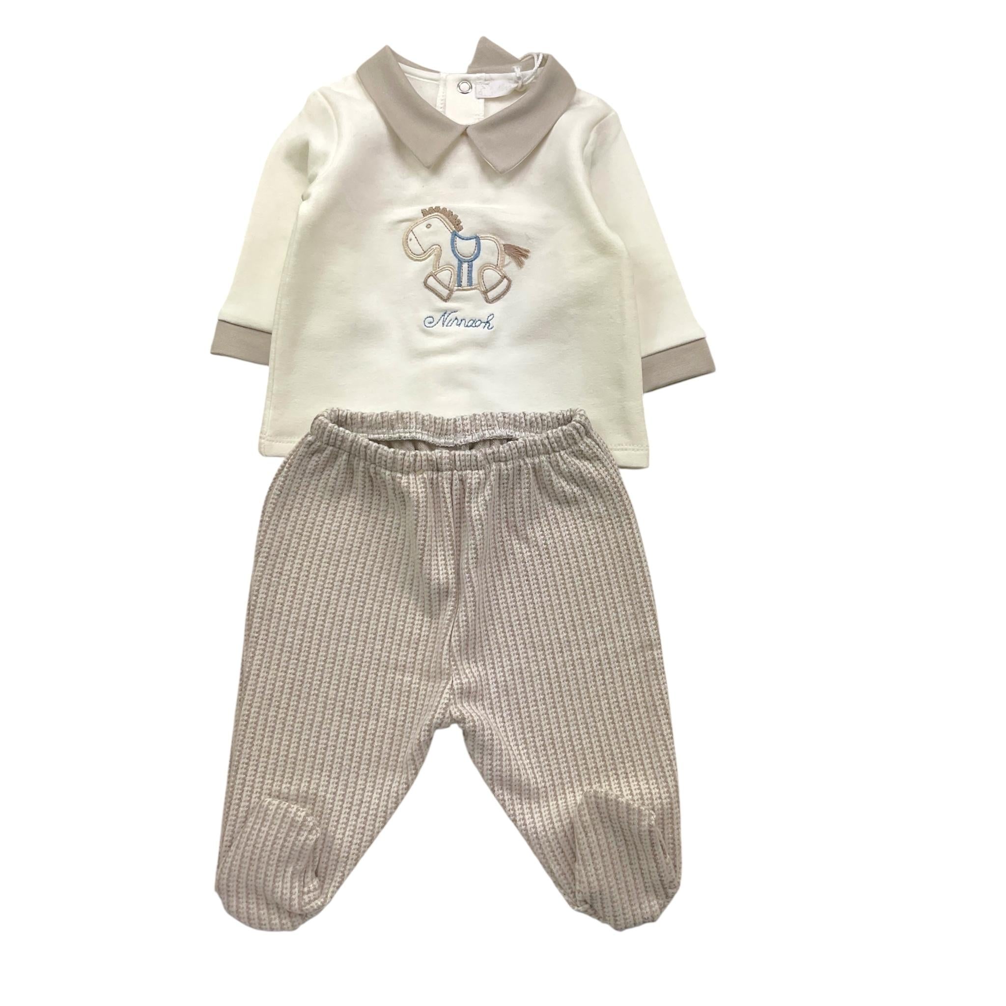 NINNAOH completo 2pz shirt-ghettina tinta unita con stampa Bianco per Neonato I23257C BIANCO NINNAOH 