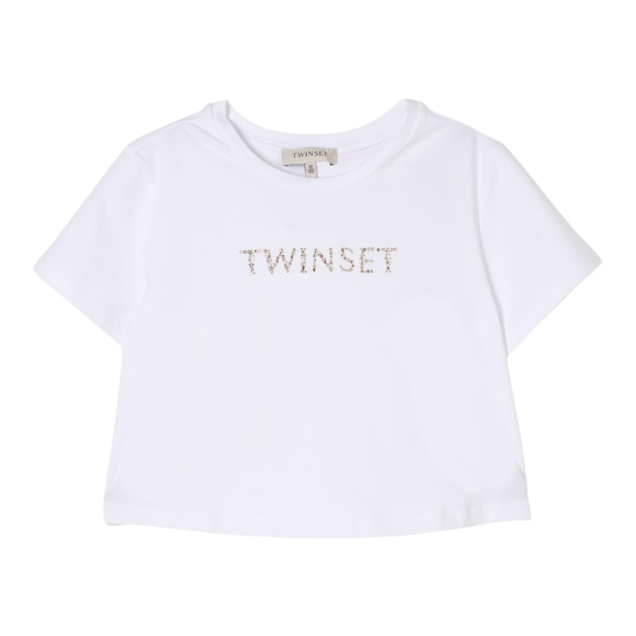 Twinset T-Shirt Girocollo Tinta Unita con Stampa per Bambina 251GJ2484 BIANCO TWINSET 
