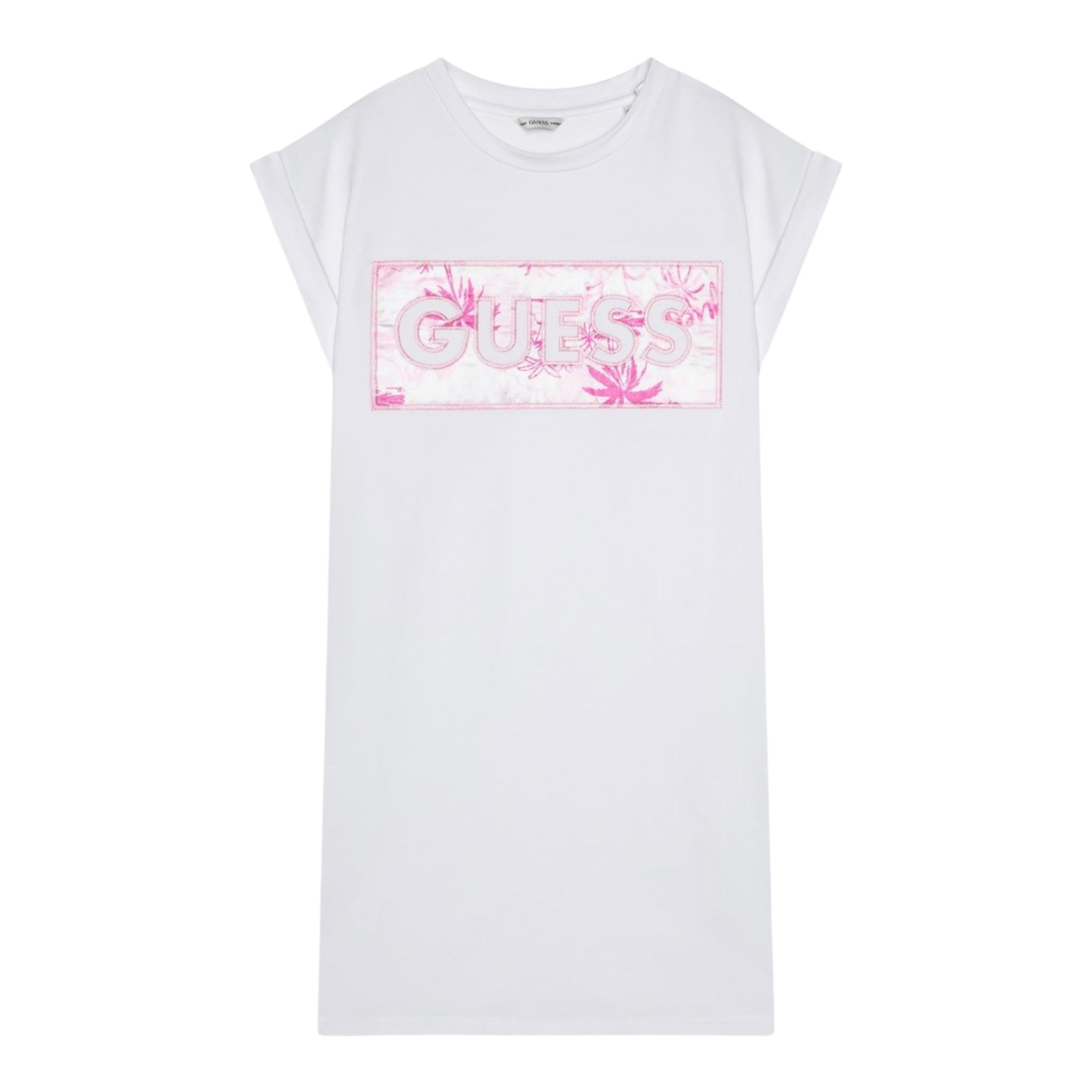 Guess Abito Mezza Manica Tinta Unita con Logo per Bambina J5GK06KAE24 BIANCO GUESS 