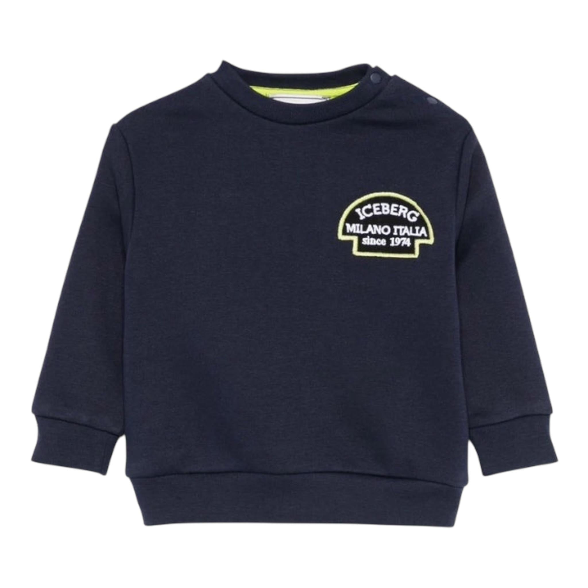 ICEBERG felpa girocollo tinta unita con stampa Blu per Neonato MFICE5321B BLU ICEBERG 
