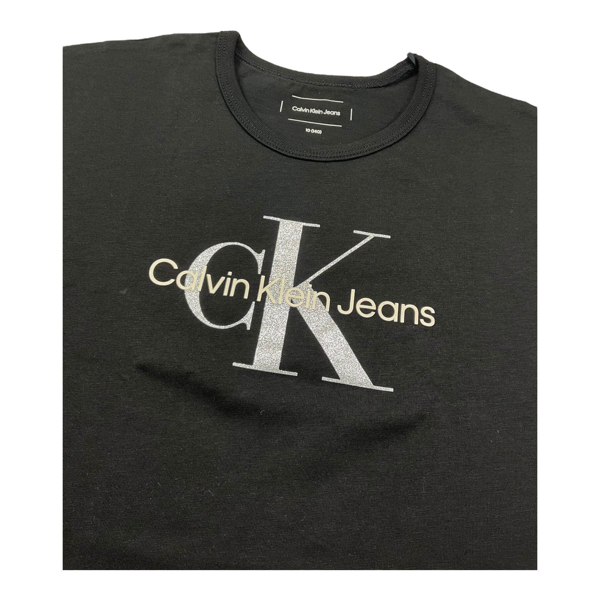 Calvin Klein T-Shirt Girocollo Tinta Unita con Logo per Bambina IG0IG02801 NERO CALVIN KLEIN 