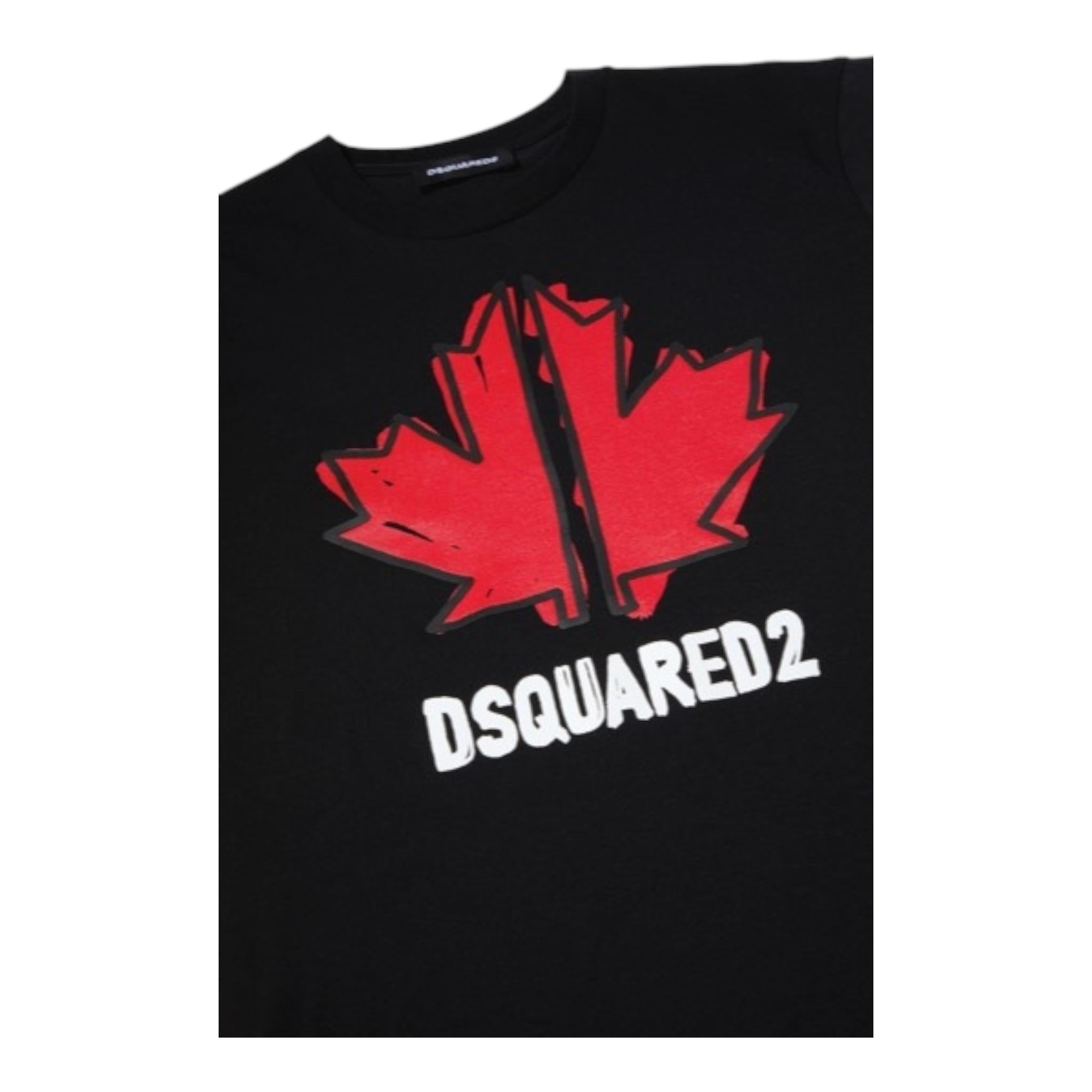 Dsquared2 T-Shirt Girocollo Tinta Unita con Stampa per Bambino DQ0702 NERO DSQUARED2 