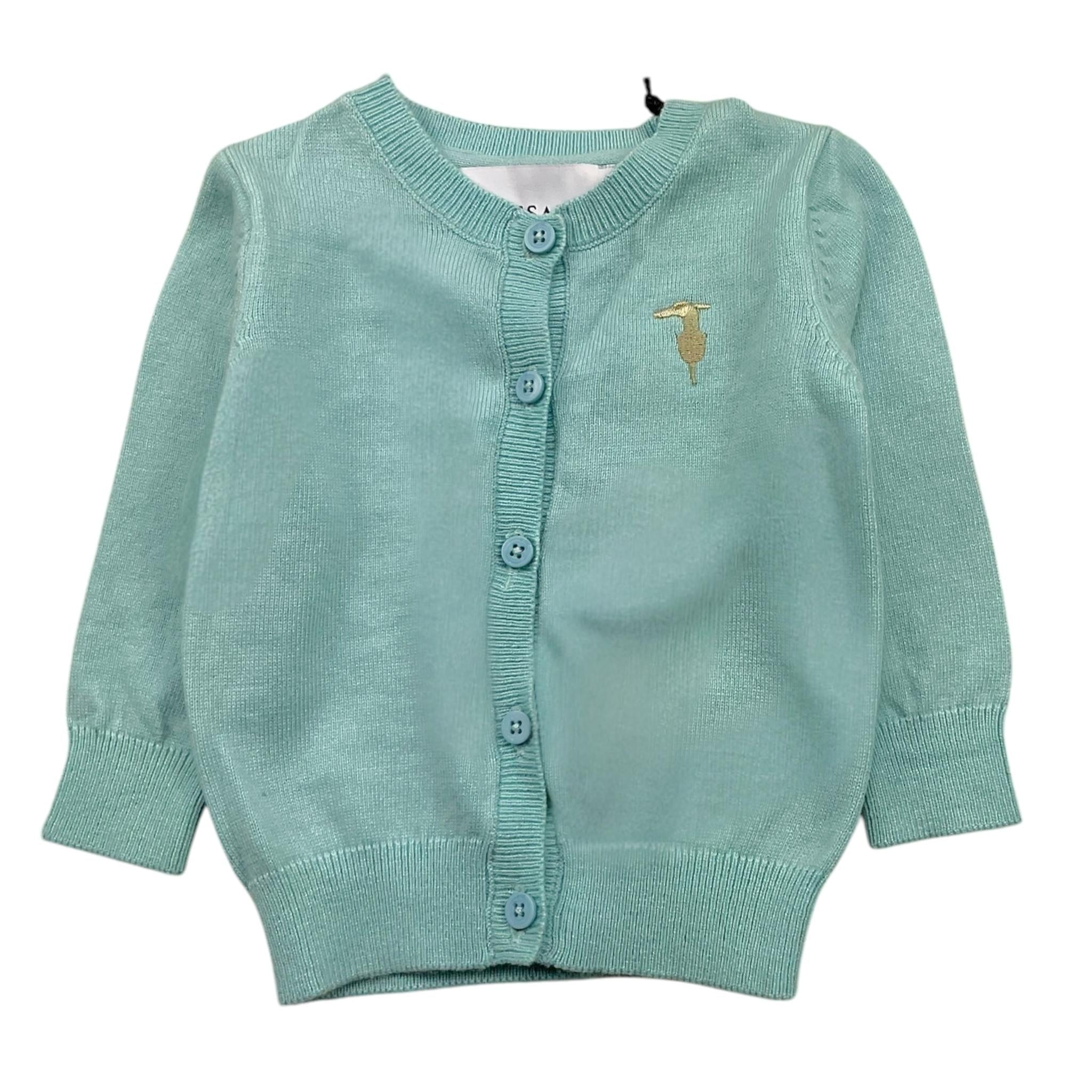 TRUSSARDI cardigan tinta unita con logo Verde acqua per Neonato TIA25010CD VERDE ACQUA TRUSSARDI 