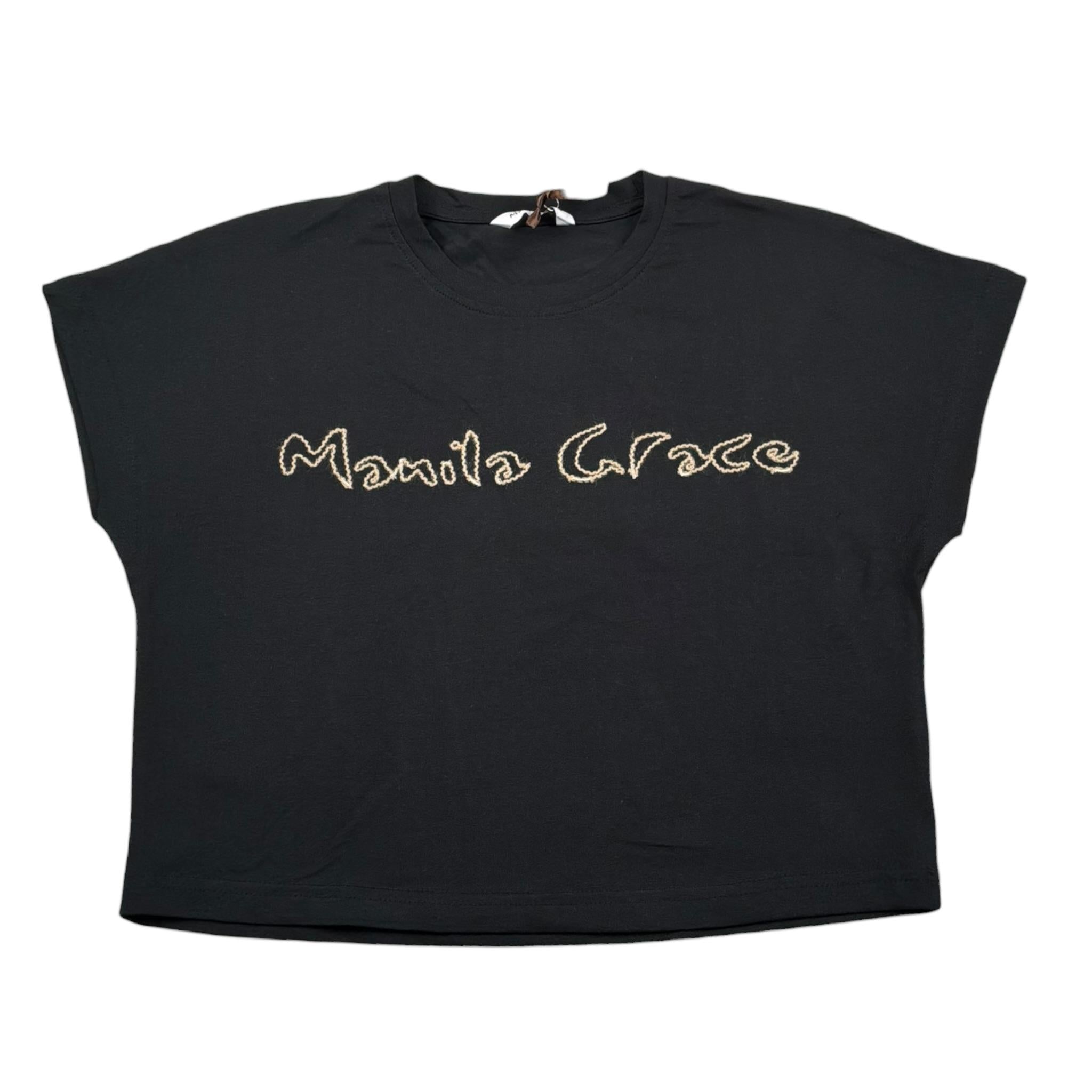 Manila Grace Canotta Tinta Unita con Stampa per Bambina 250TMJS25X NERO MANILA GRACE 