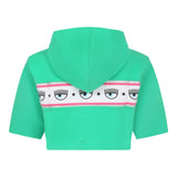Chiara Ferragni Solid Color Crop Hoodie Green For Girls
