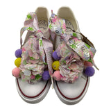 Quickas Sneakers Solid Color with Applications and Laces White for Girls