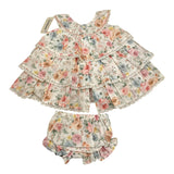 Valentina Bebes Set Solid Color Dress with Pattern-White Culotte for Newborn
