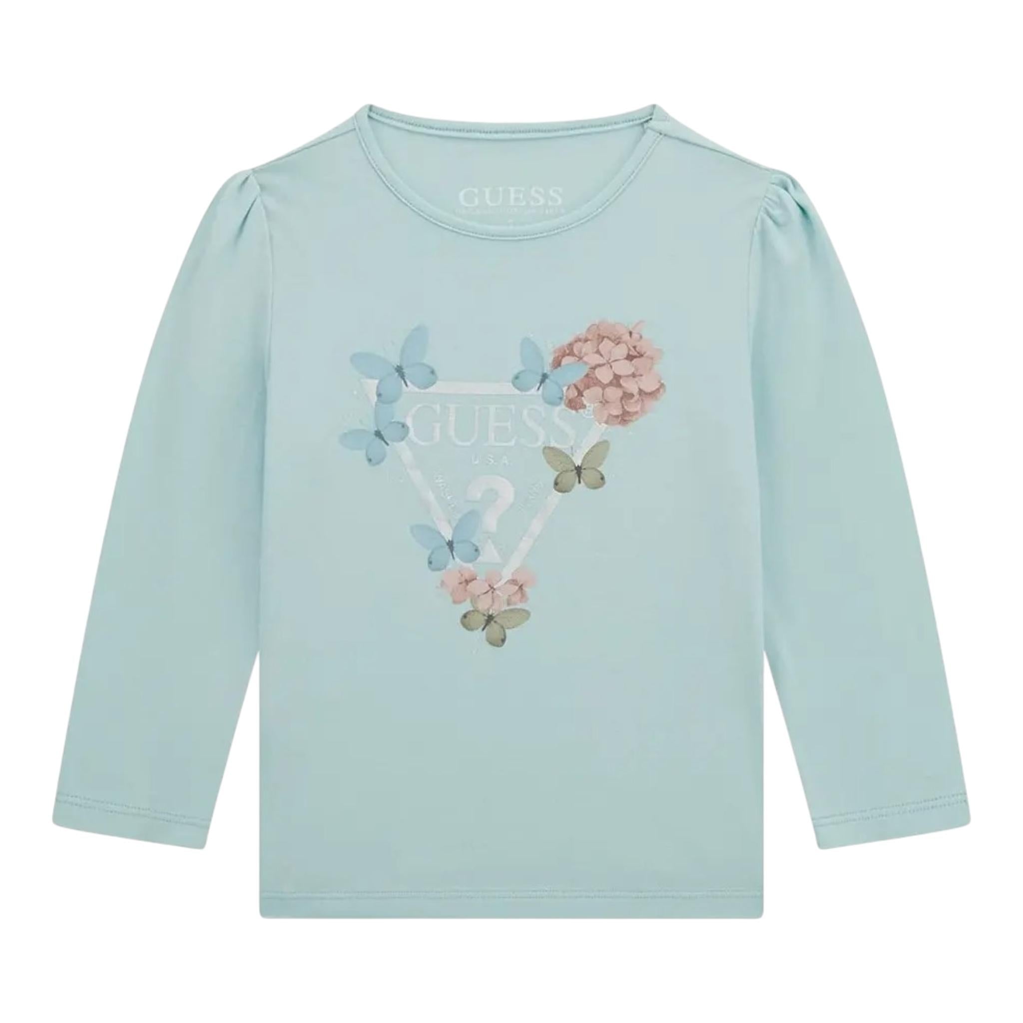 Guess Shirt Girocollo Tinta Unita con Stampa per Neonata K5RI08K6YW4X AZZURRO GUESS 