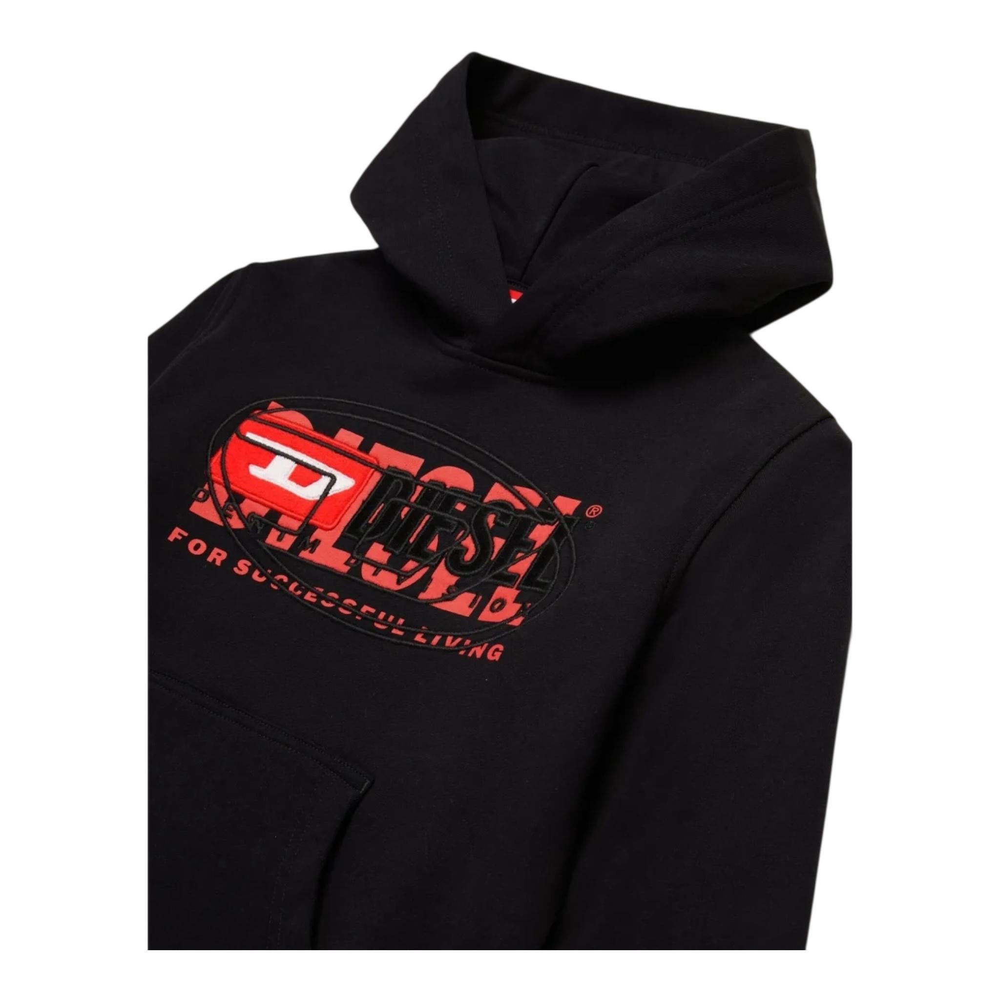 Diesel Felpa Chiusa con Cappuccio Tinta Unita con Logo per Bambino J02245 NERO DIESEL 