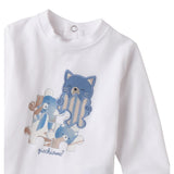 Mini Banda Shirt Tinta Unita Girocollo con Stampa per Neonato 3B608 BIANCO MINI BANDA 