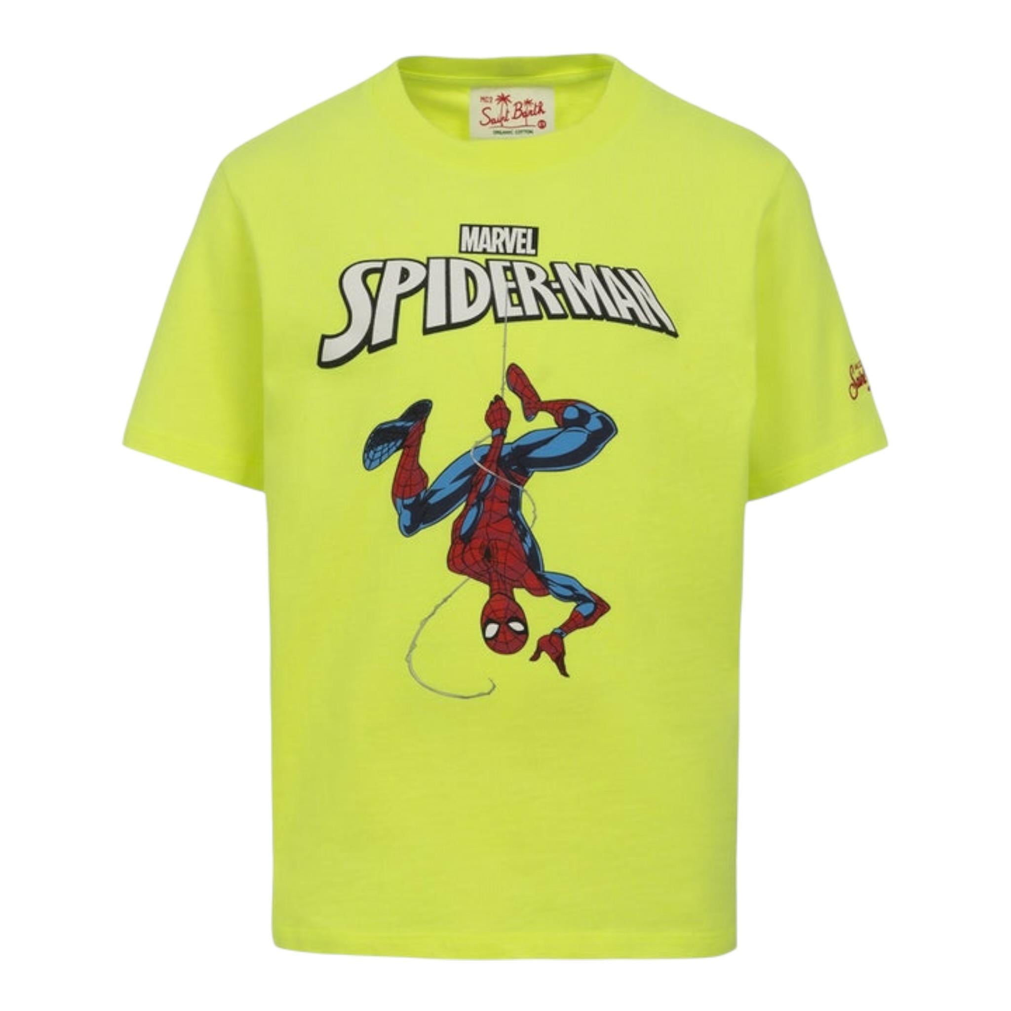 Saint Barth T-Shirt Girocollo Tinta Unita con Stampa Spiderman per Bambino SPIDERMAN GIALLO FLUO SAINT BARTH 