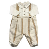 Barcellino Two-Tone White/Beige Long Sleeve Romper for Newborns