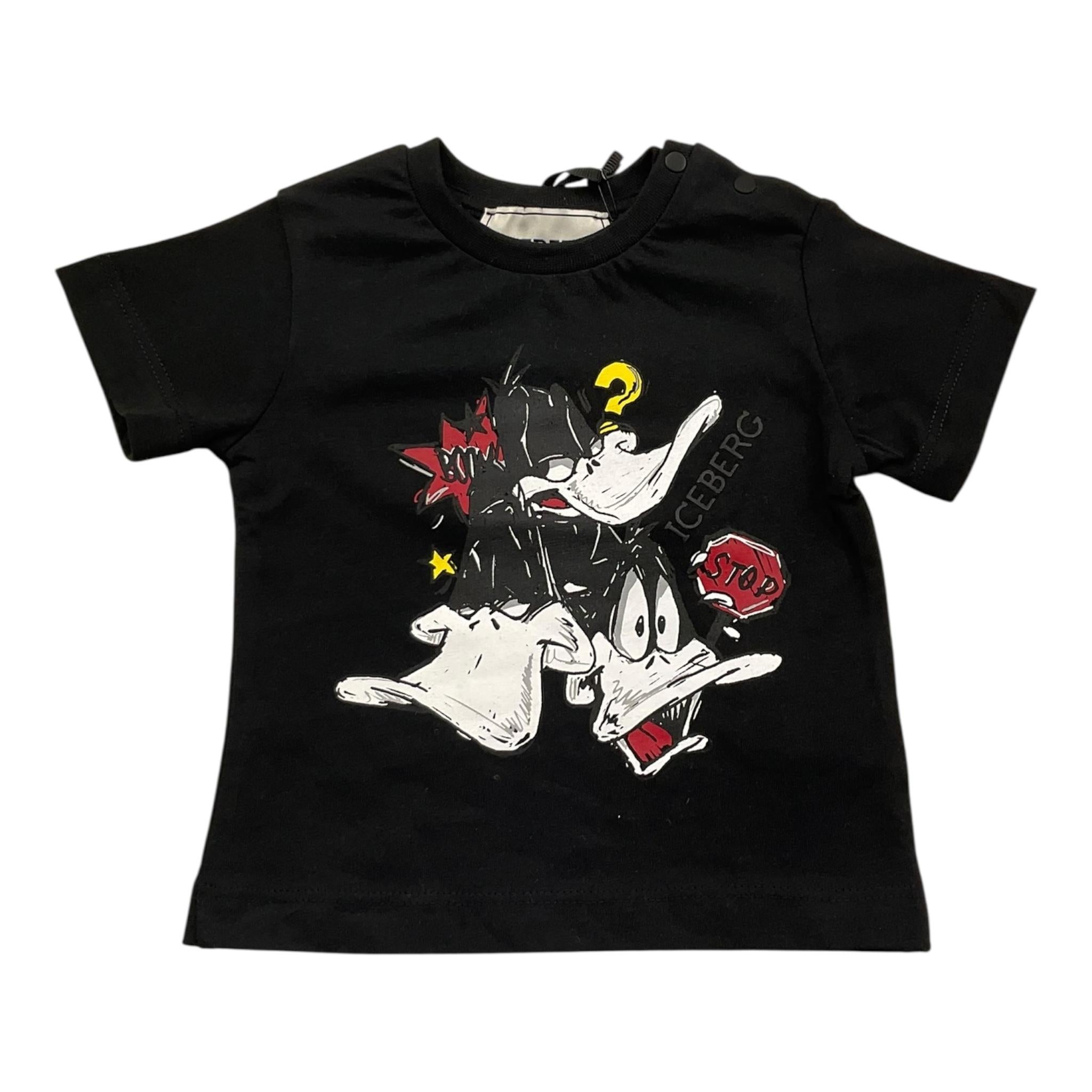 Iceberg T-Shirt Girocollo Tinta Unita con Stampa per Neonato TSICE5107B NERO ICEBERG 