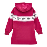 Chiara Ferragni Solid Color Dress With Hood And Fuchsia Print For Girls