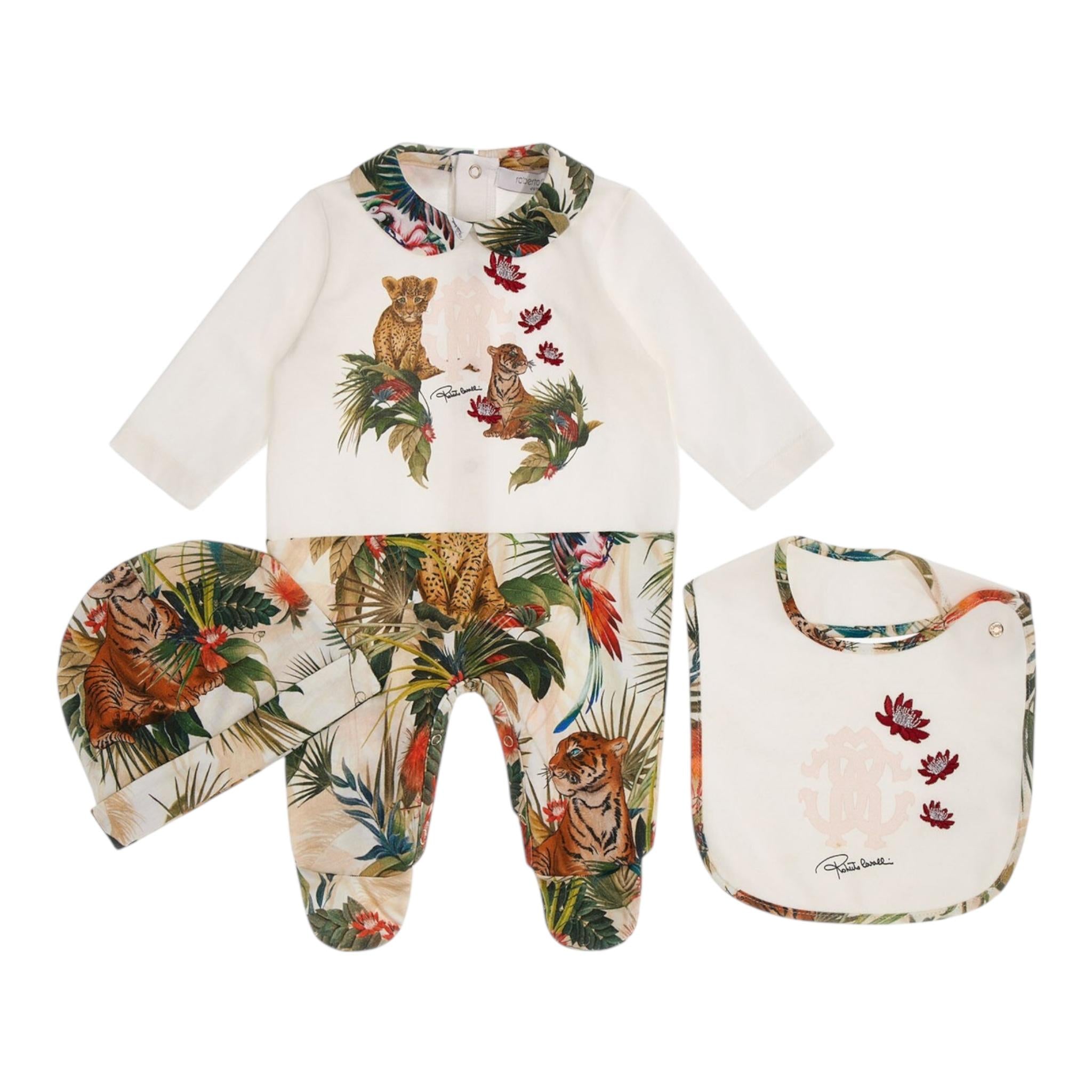 ROBERTO CAVALLI set 3 pezzi tutina-cappello-bavetta tinta unita Bianco per Neonata SJT846 BIANCO ROBERTO CAVALLI 