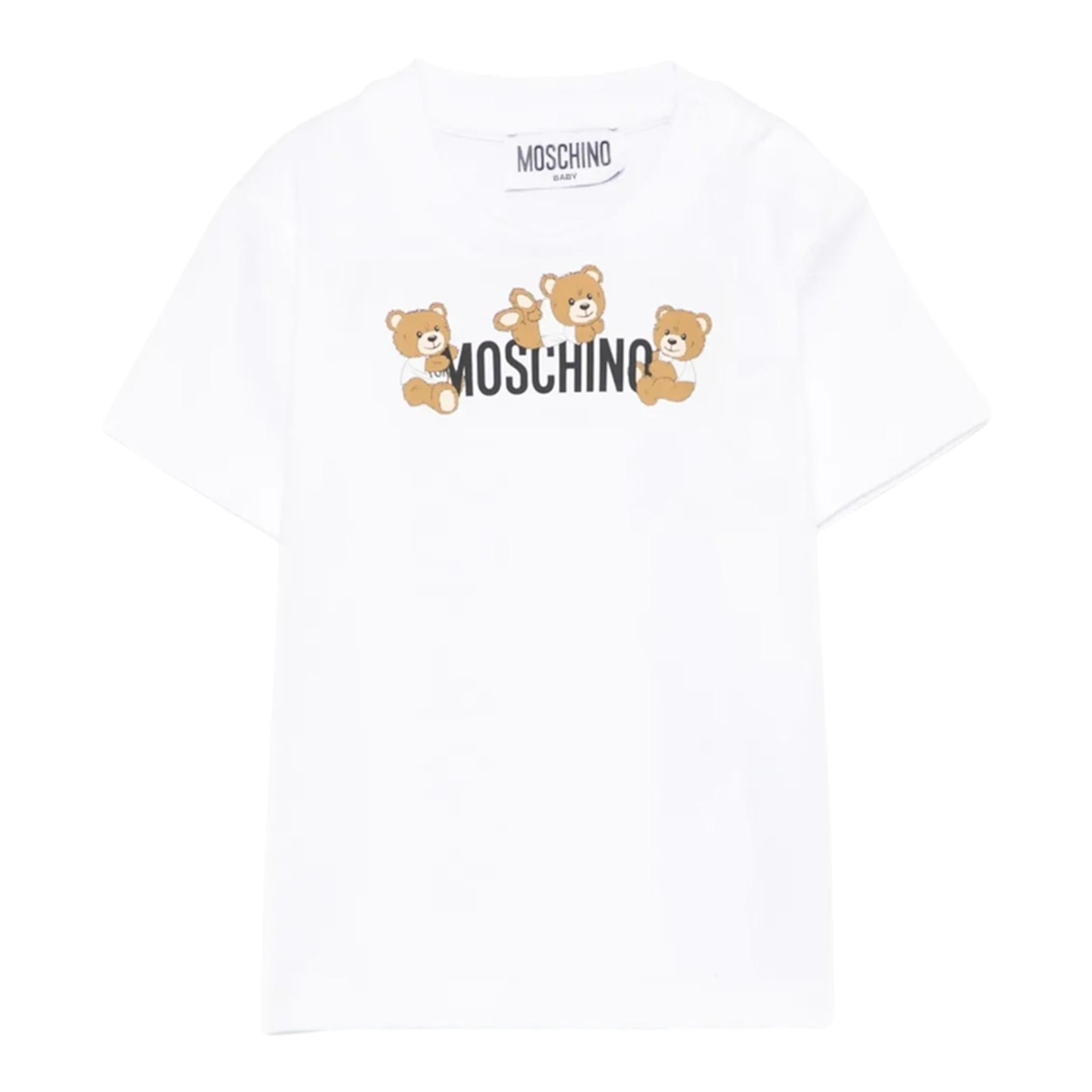 Moschino T-Shirt Girocollo Tinta Unita con Orso per Neonato MUM04AN BIANCO MOSCHINO 