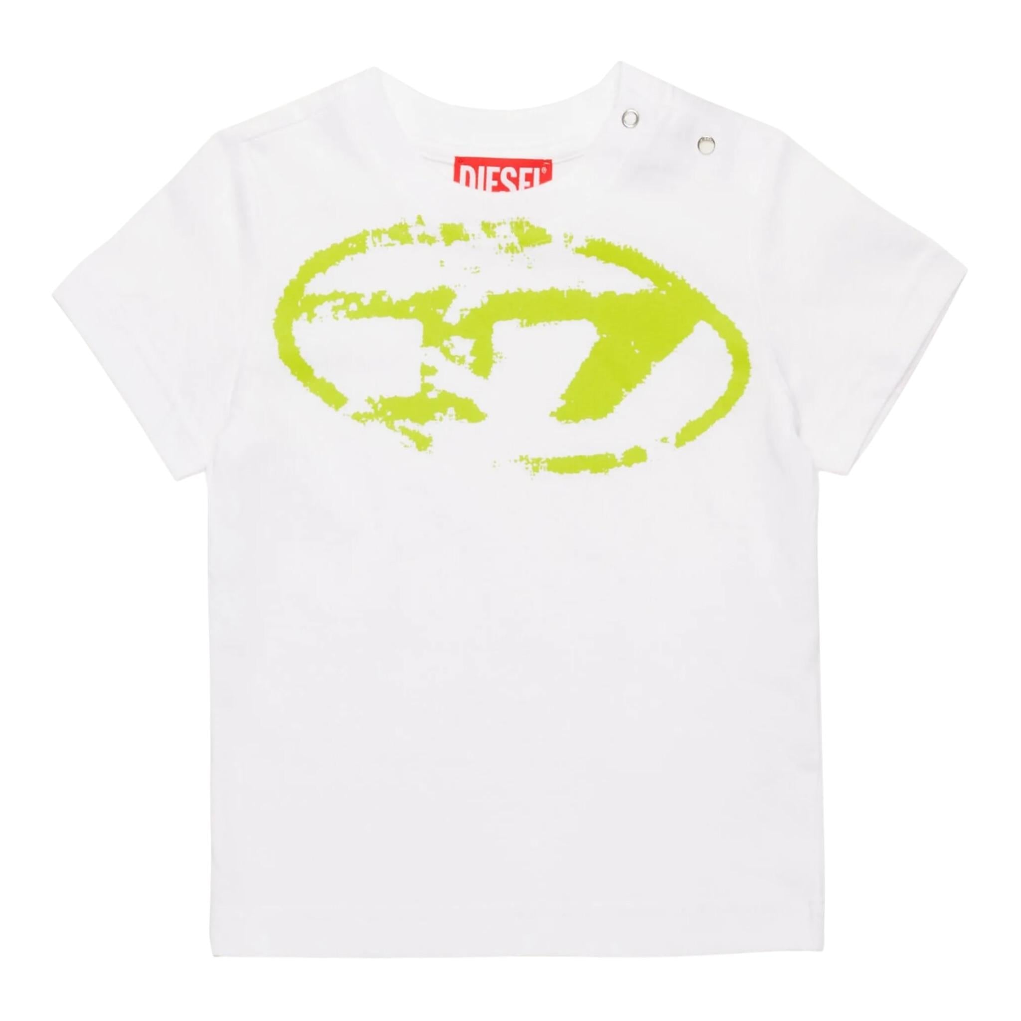Diesel T-Shirt Girocollo Tinta Unita con Stampa per Neonato K00635 BIANCO DIESEL 