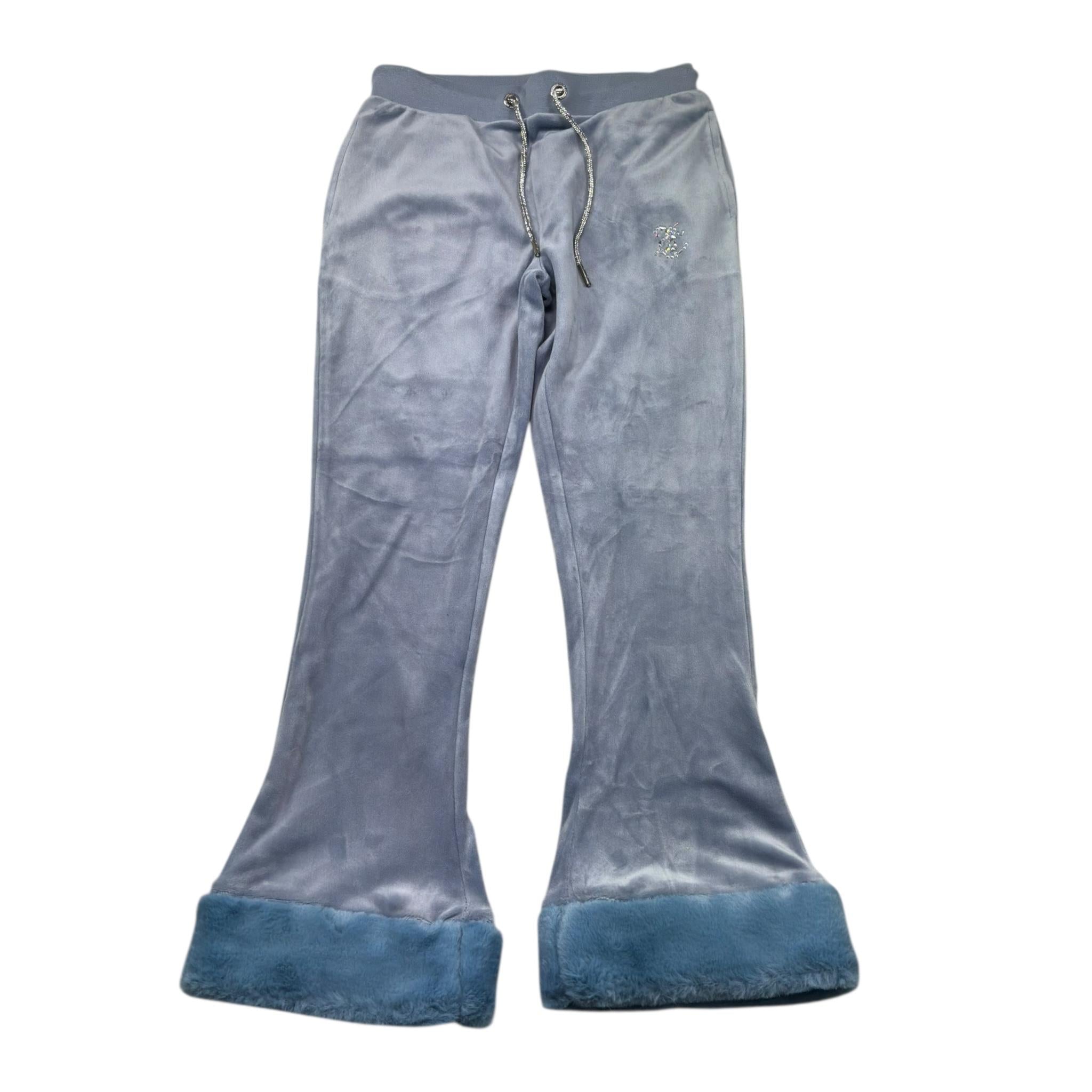Juicy Couture Pantalone Tinta Unita In Velluto con Pelliccia per Bambina JBX6631 AZZURRO JUICY COUTURE 