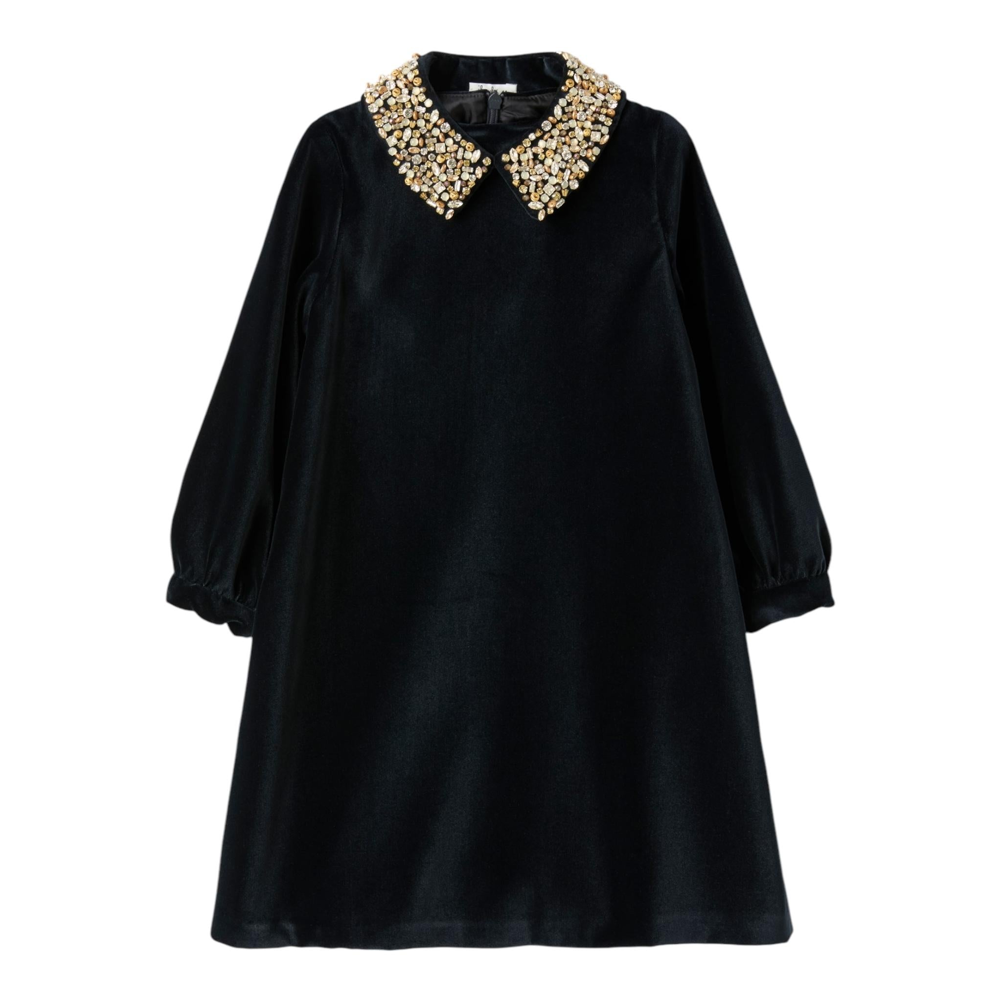 IL GUFO abito manica lunga tinta unita in velluto con collare Blu per Bambina A24VL595V0016J BLU IL GUFO 