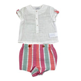 Yoedu Two-Tone Shirt-Short Set White/Pink for Baby Girl