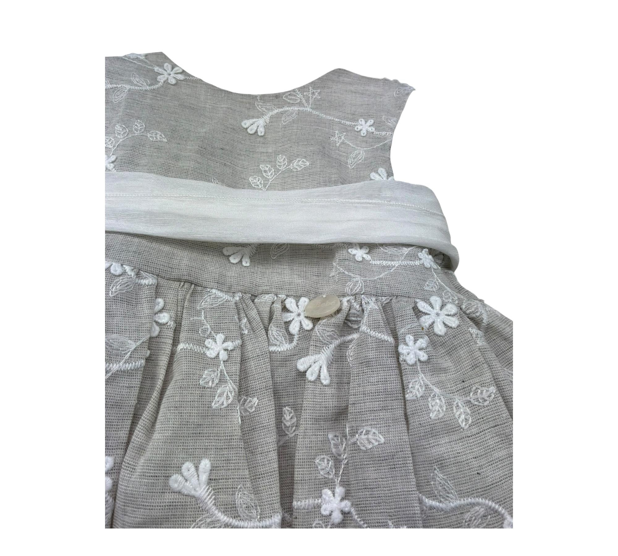 Le Bebe Abito Giromanica Cerimoniale Tinta Unia con Ricami per Neonata LBG373 BEIGE LE BEBE 