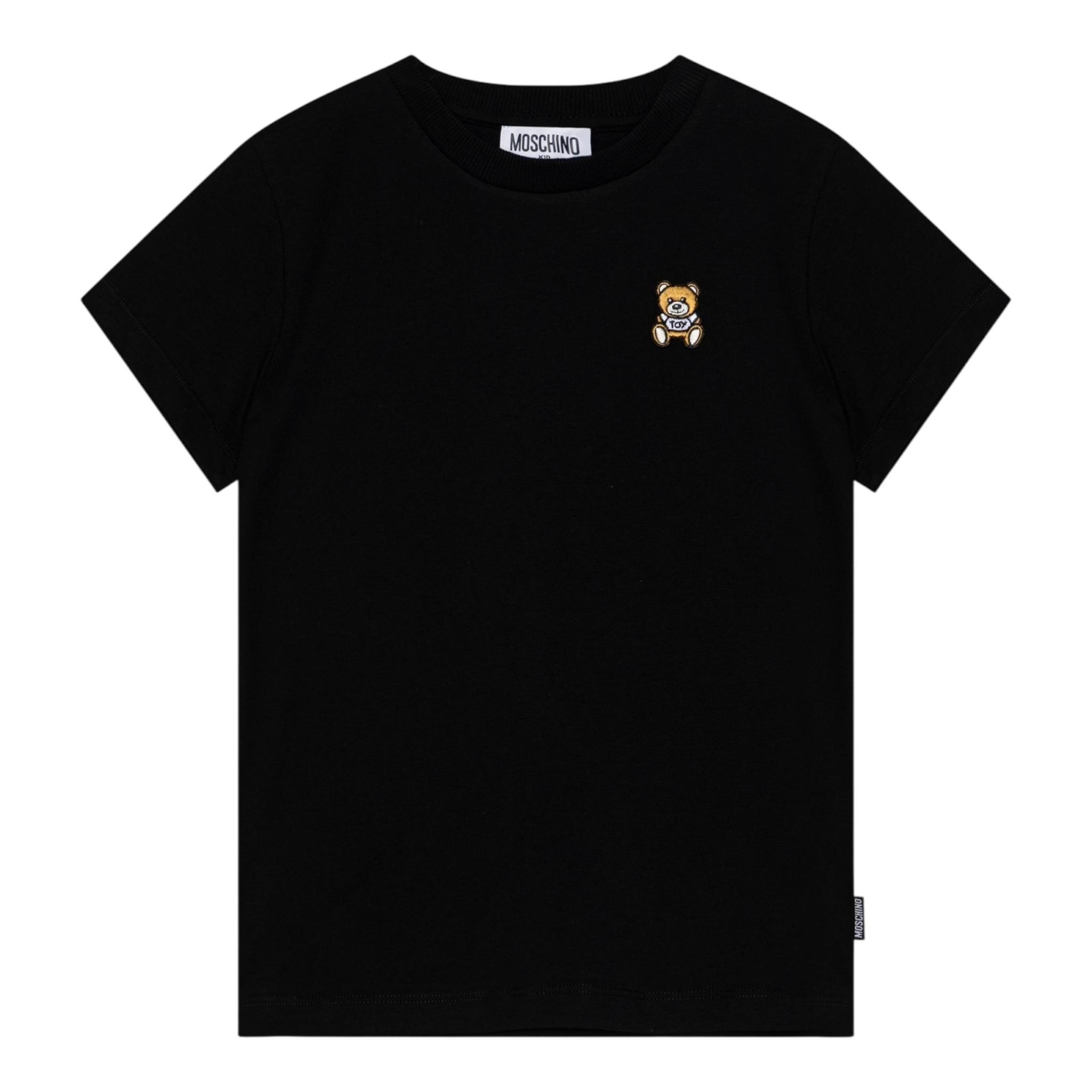 MOSCHINO t-shirt girocollo tinta unita con ricamo orso Nero per Bambino HTM04K NERO MOSCHINO 