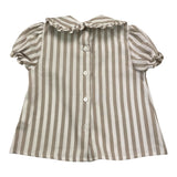 Little Bear Striped Pattern Half Sleeve Shirt White/Beige For Girls