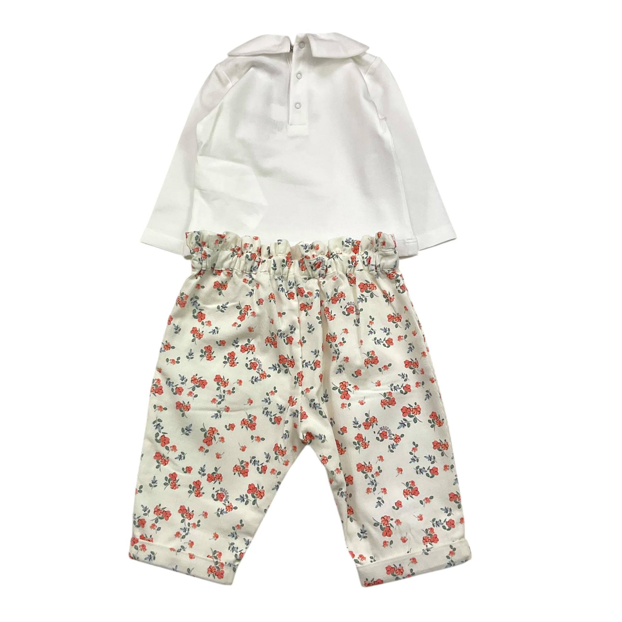 MOSCHINO completo 2pz shirt-pantalone con fantasia fiori Panna per Neonata MDK03F PANNA MOSCHINO 