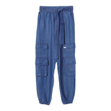 Liu Jo Solid Color Denim Effect Pants With Elastic Waist Blue For Girls