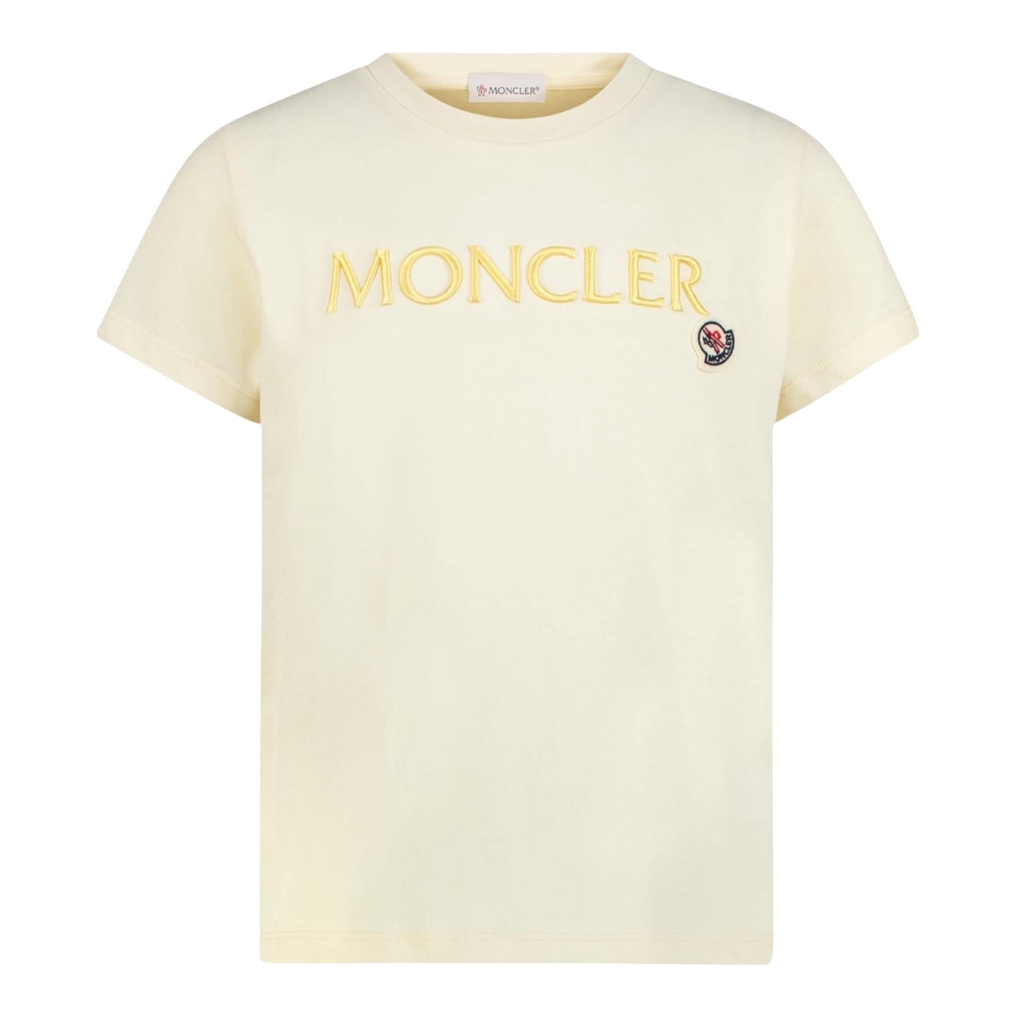Moncler T-Shirt Girocollo Tinta Unita con Logo per Bambino 8C00005 GIALLO MONCLER 
