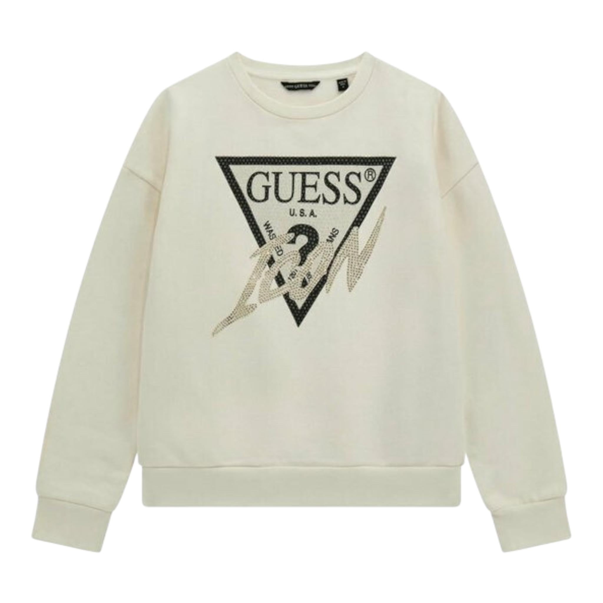 GUESS felpa chiusa girocollo tinta unita con stampa logo Panna per Bambina J4BQ04KAV34 PANNA GUESS 