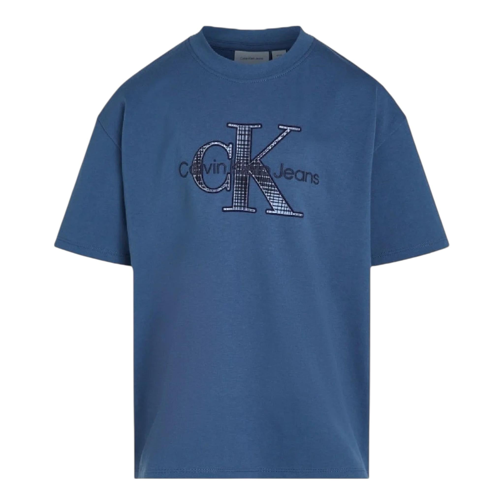 Calvin Klein T-Shirt Girocollo Tinta Unita con Stampa per Bambino IB2359J00 BLU CALVIN KLEIN 