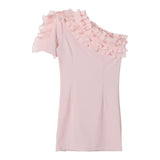 Patrizia Pepe One Shoulder Dress Solid Color With Pink Ruffles For Girls
