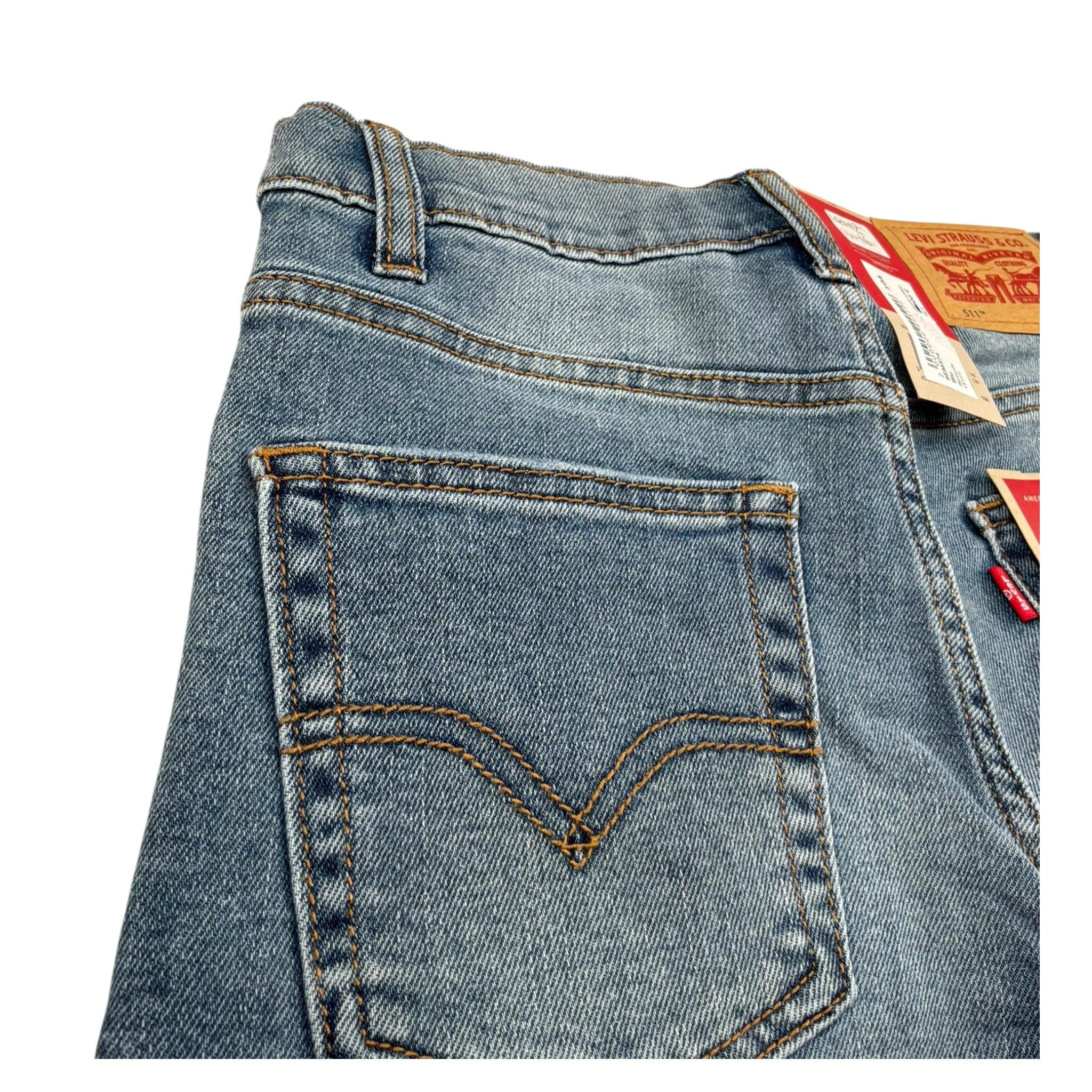 Levi'S Bermuda In Denim Tinta Unita con Girovita Regolabile per Bambino 8EM374X AZZURRO LEVI'S 