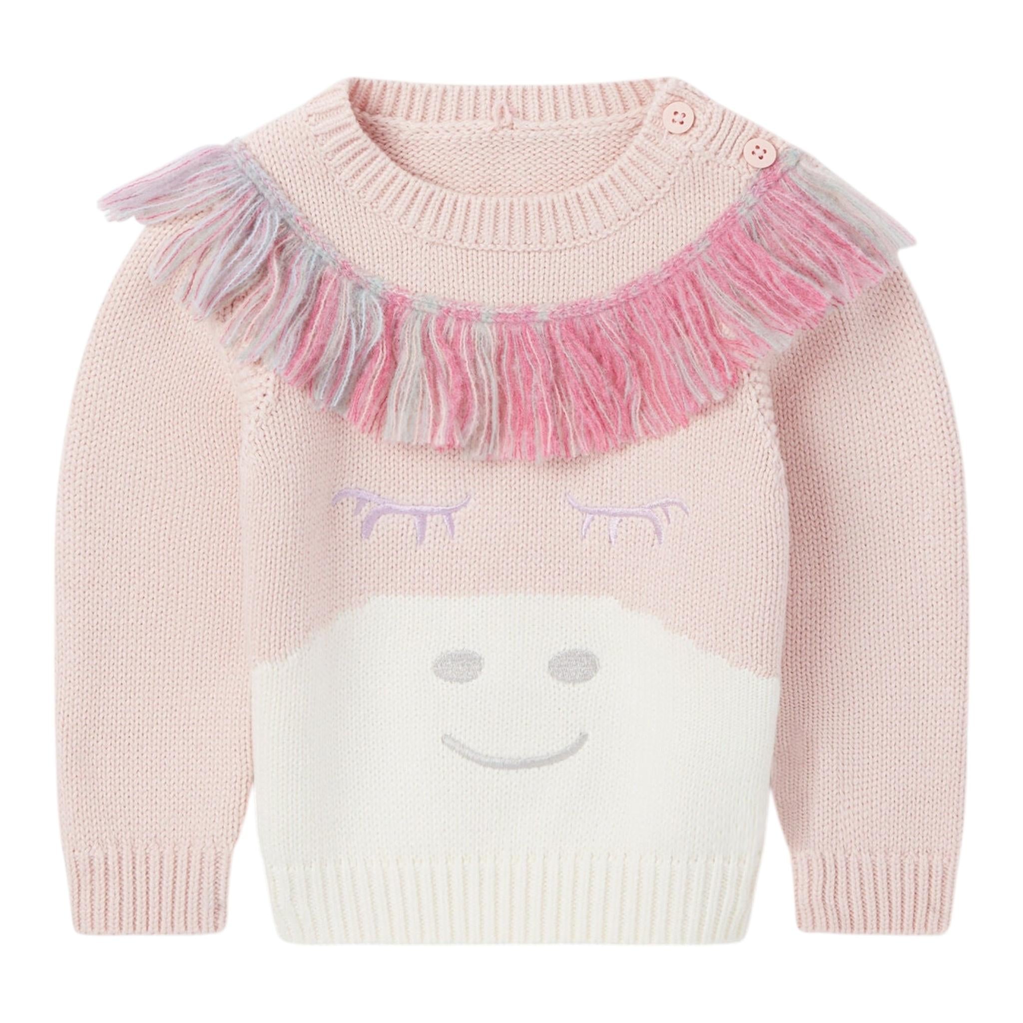 STELLA McCARTNEY maglia girocollo tinta unita con ricami e frange Rosa per Neonata TT9060 ROSA STELLA McCARTNEY 